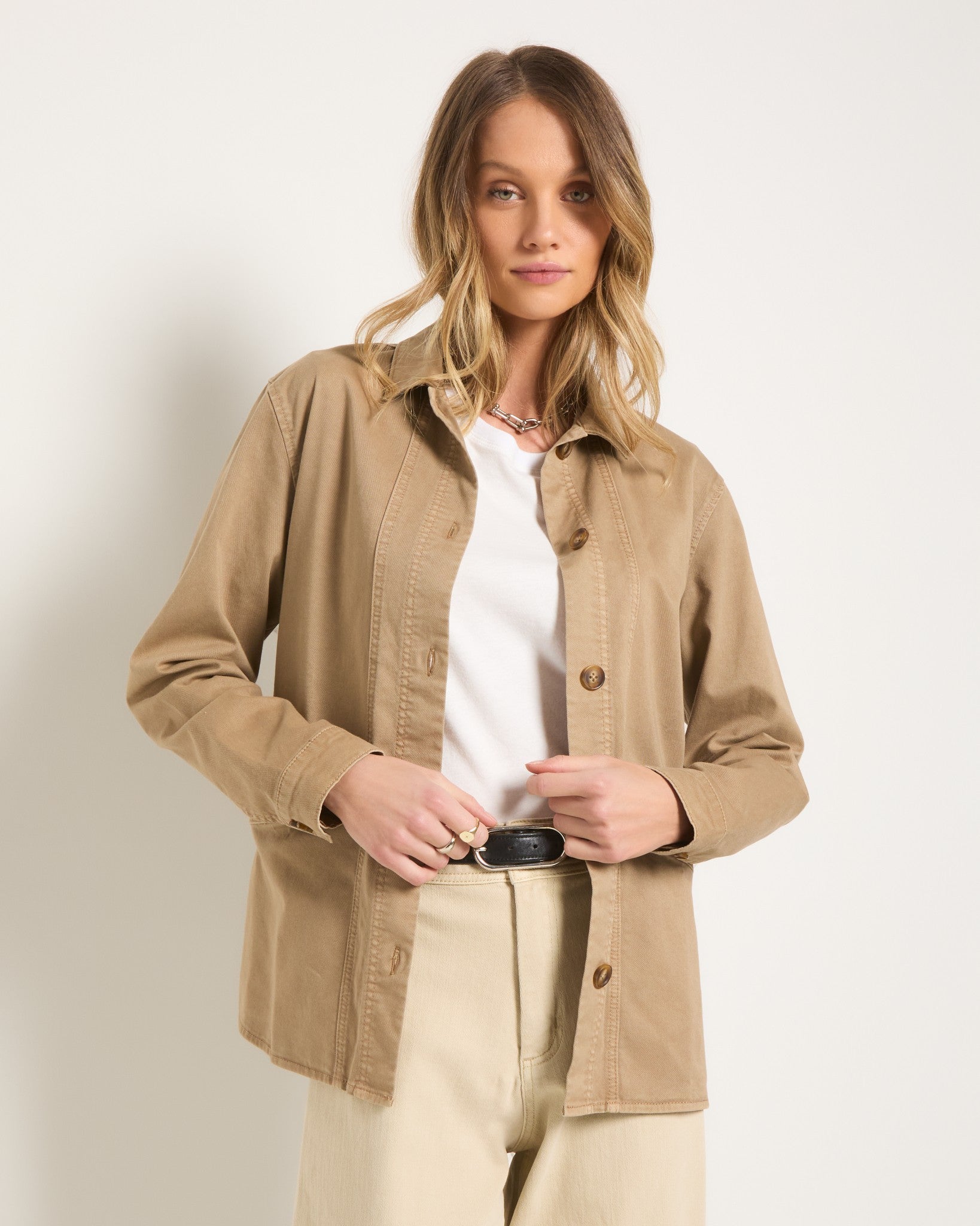 Washed Khaki $|& SEAS Pierside Twill Chore Jacket - SOF Full Front
