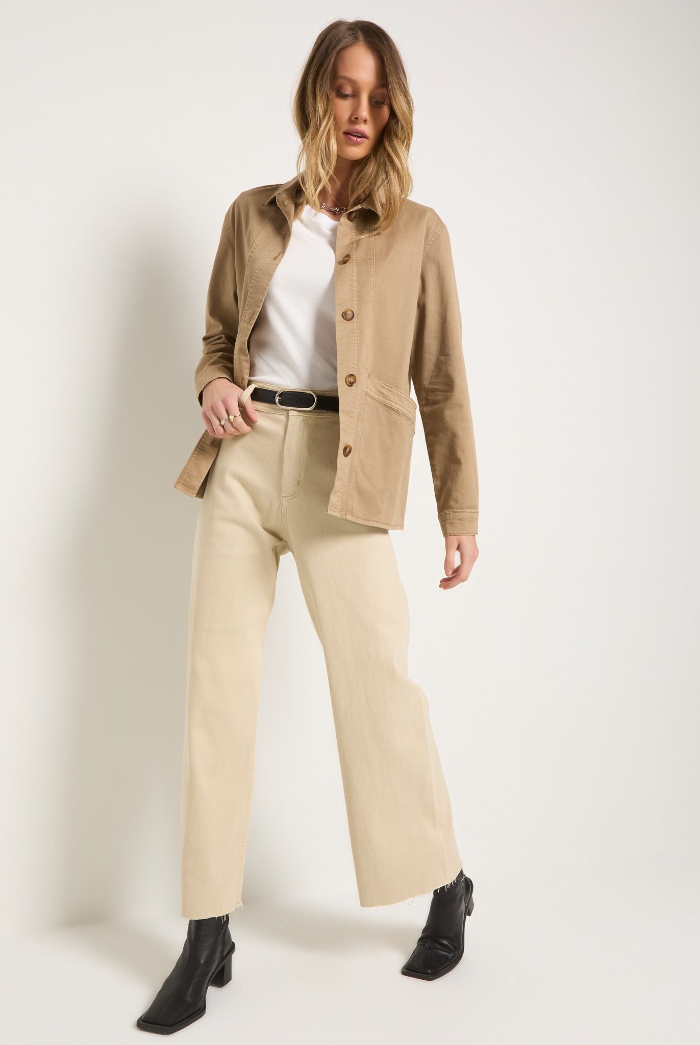 Washed Khaki $|& SEAS Pierside Twill Chore Jacket - SOF Front