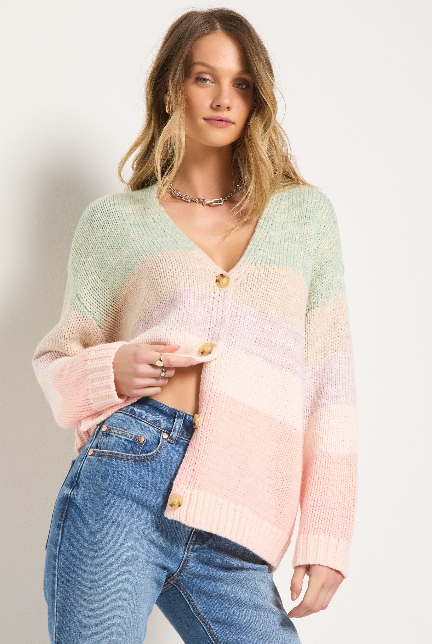 Beachy Blush Ombre $|& SEAS Sailfin Ombre Cardigan - SOF Front