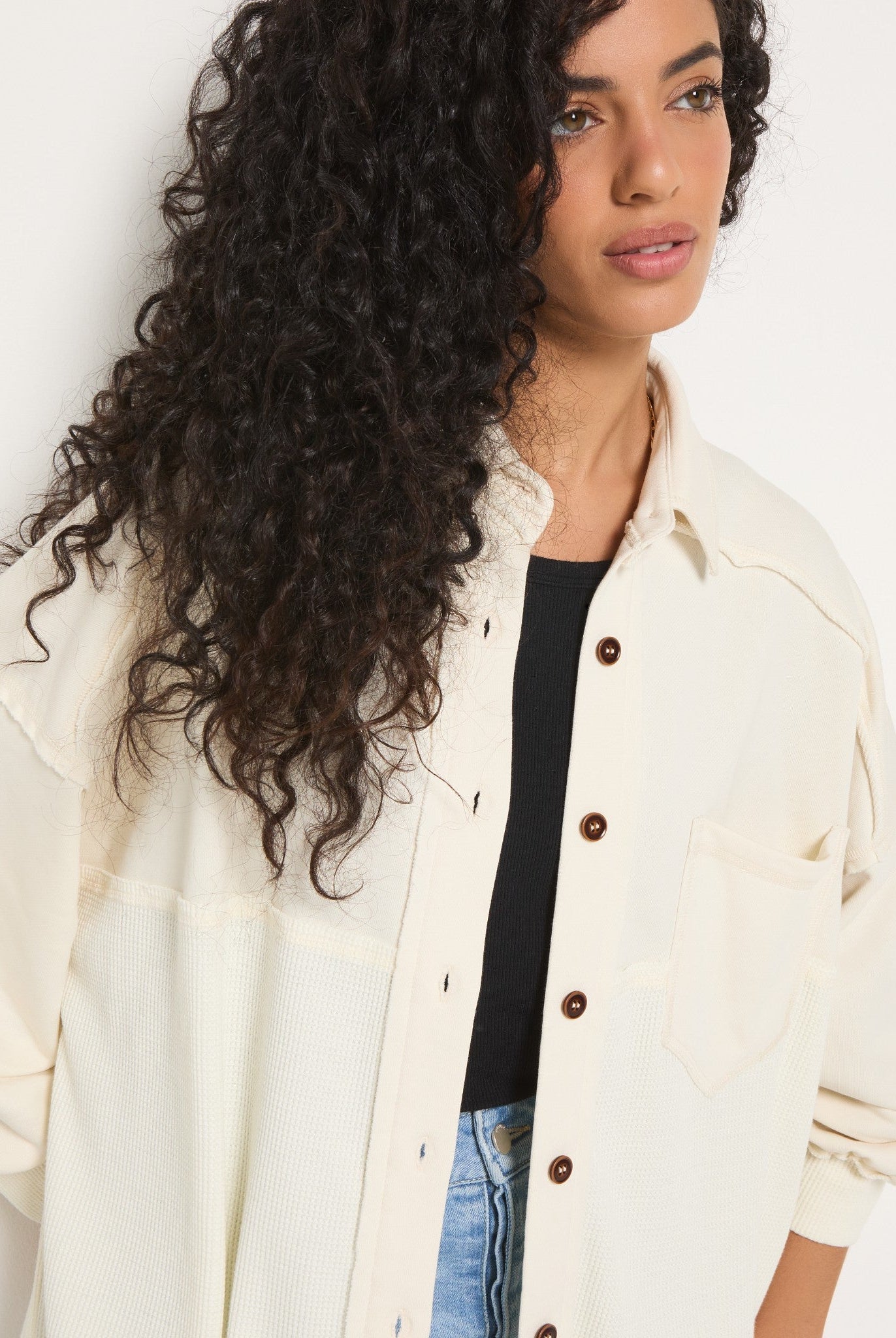 Cream $|& SEAS Atoll Knit Shacket - VOF Front