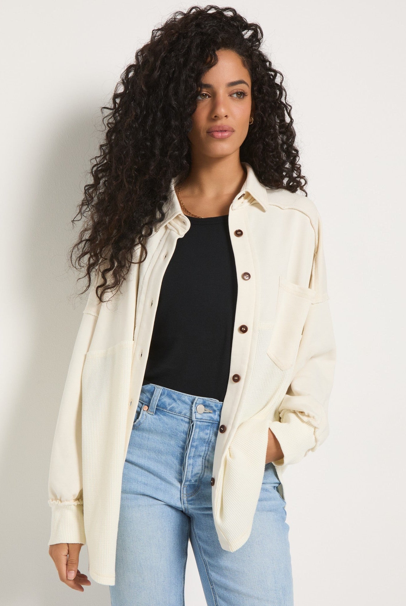 Cream $|& SEAS Atoll Knit Shacket - SOF Back