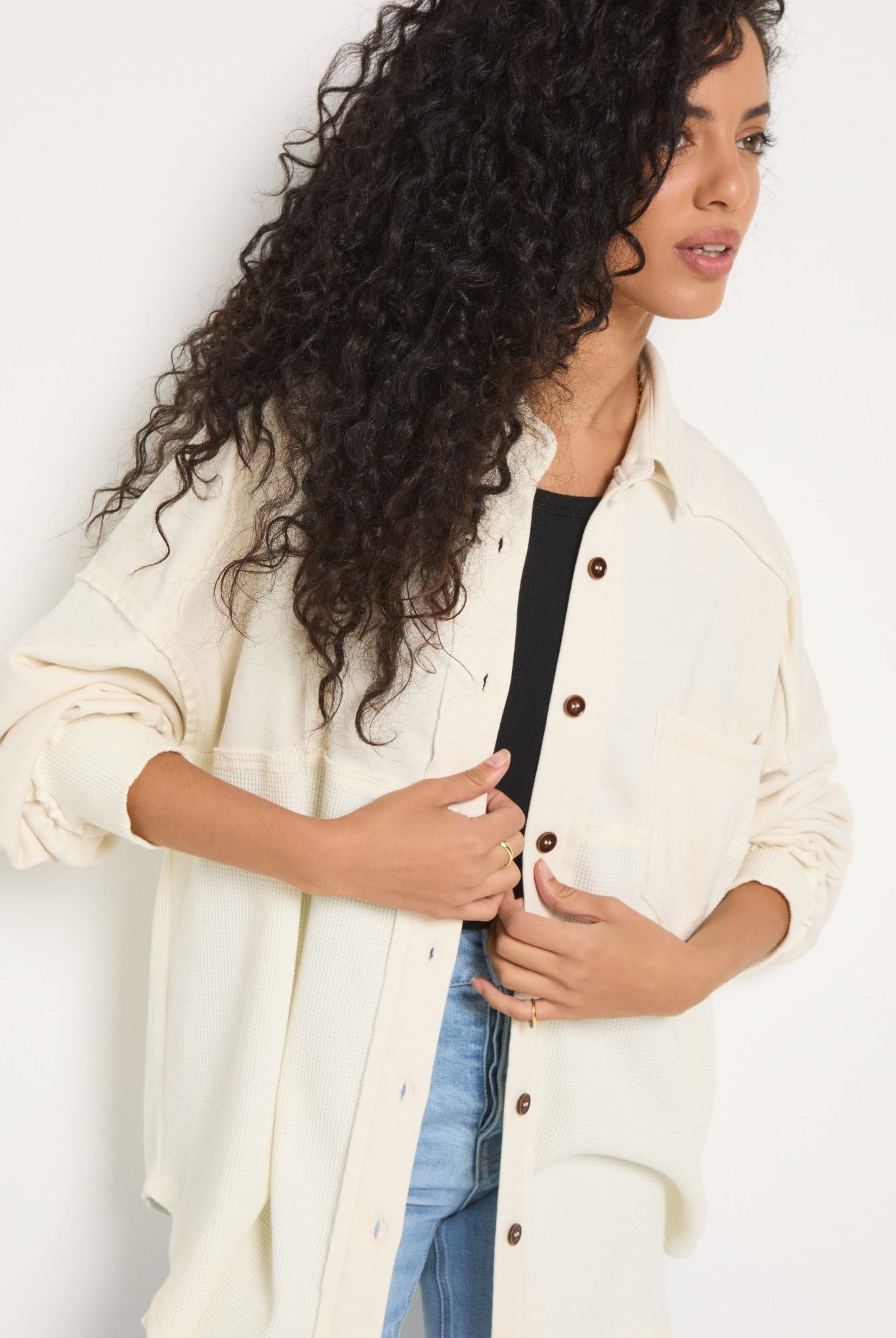 Cream $|& SEAS Atoll Knit Shacket - SOF Full Front