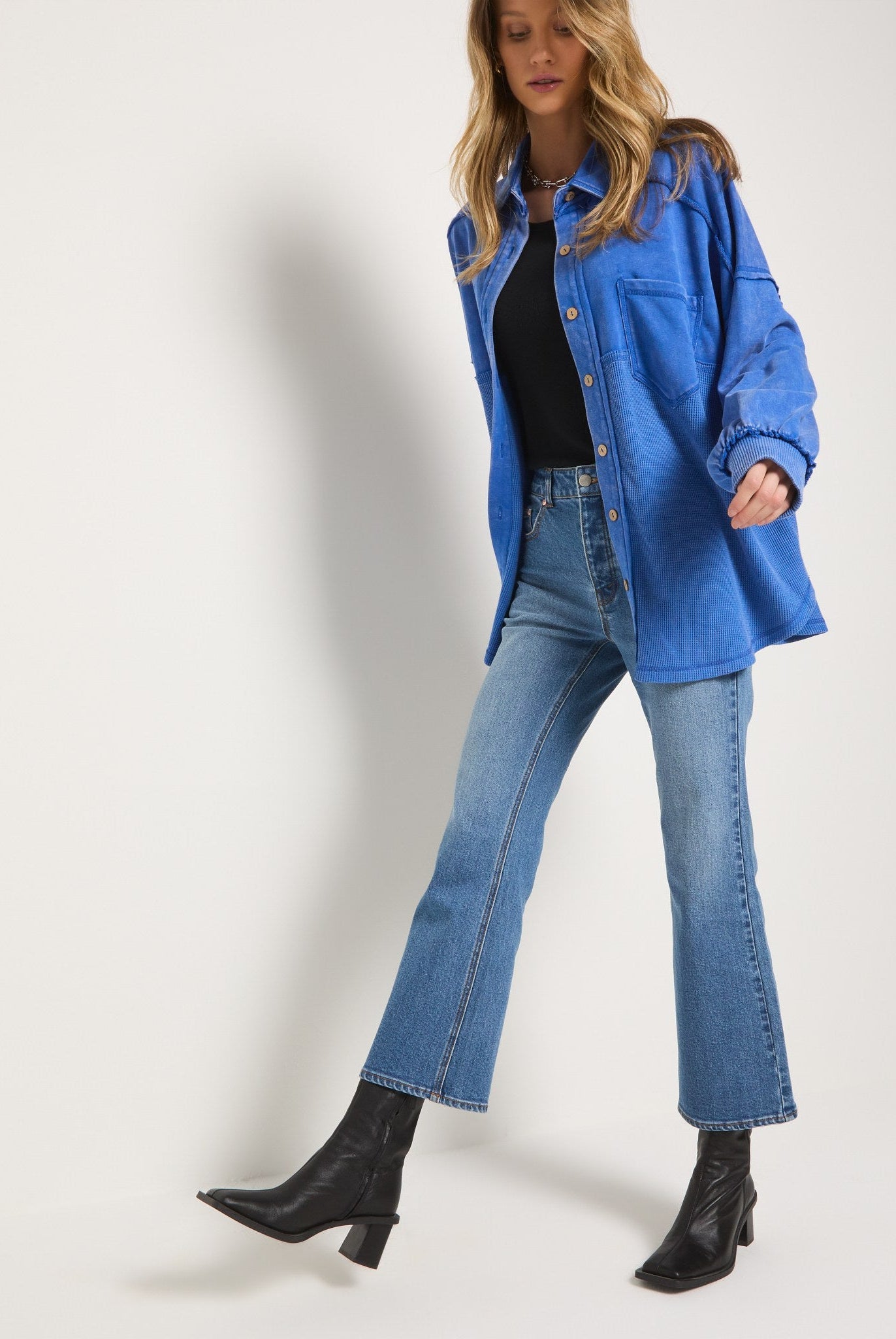 Coastal Cobalt $|& SEAS Atoll Knit Shacket - VOF Front