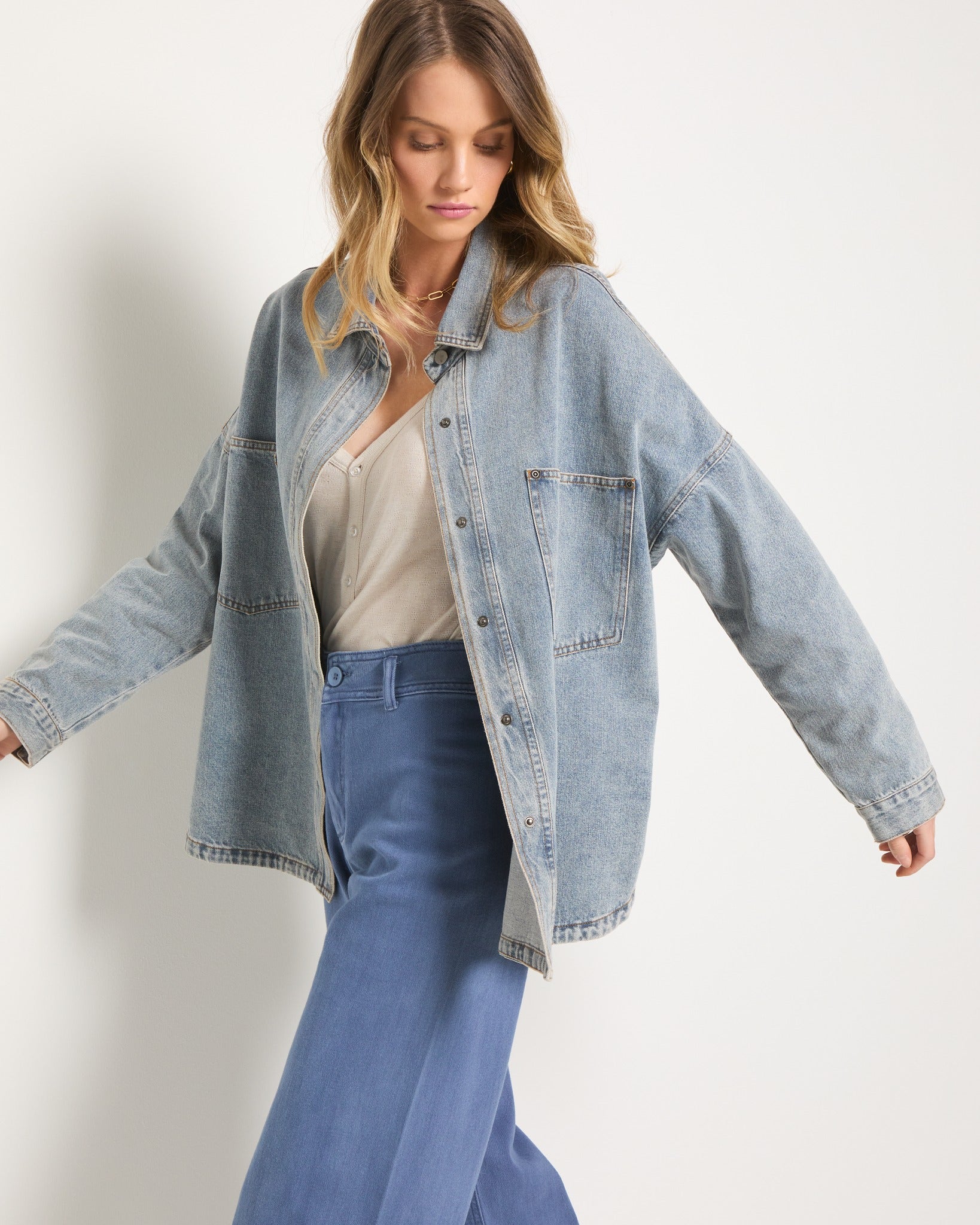 Lakeshore $|& SEAS Hightide Denim Shacket - SOF Full Front