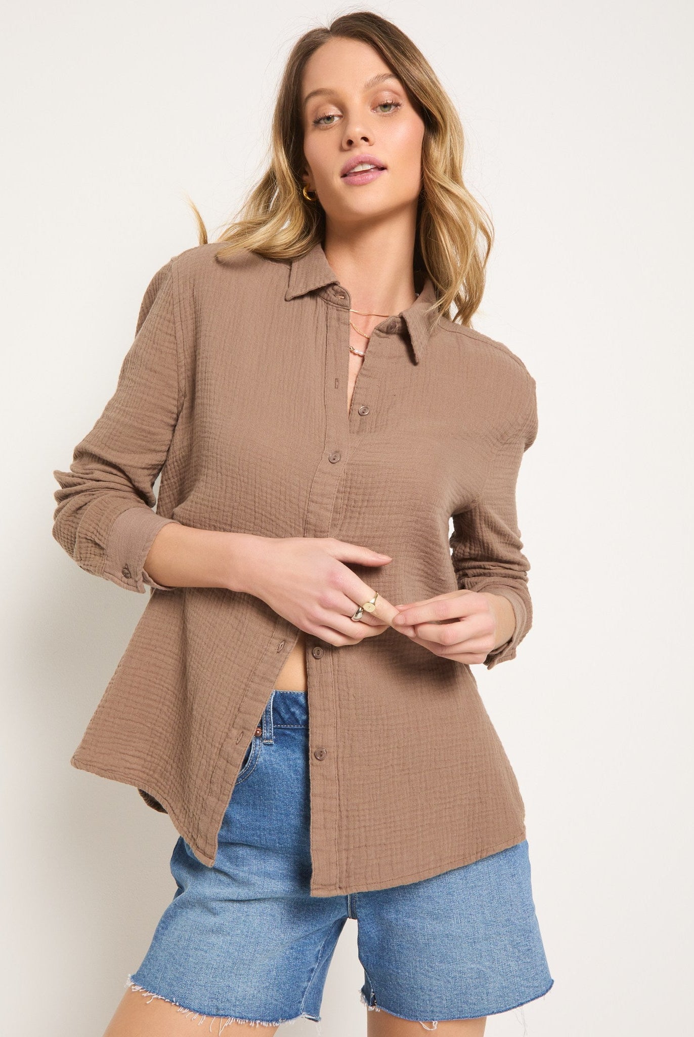 Driftwood $|& SEAS Whitecap Gauze Button Up Shirt - VOF Front