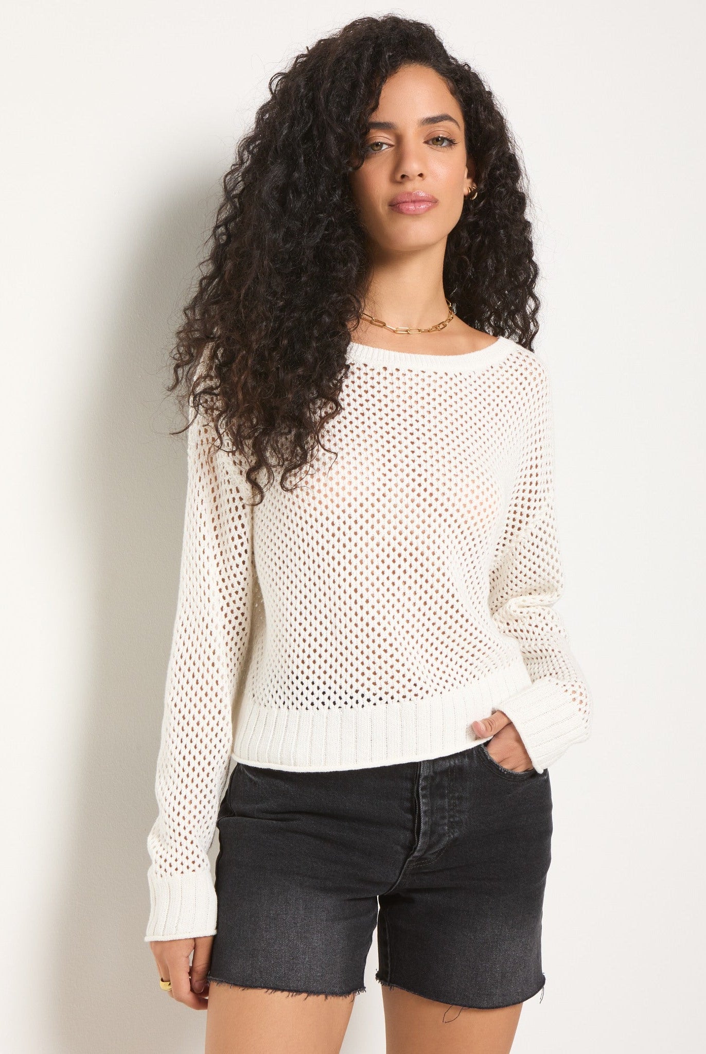 White $|& SEAS Mariner Mesh Sweater - SOF Front