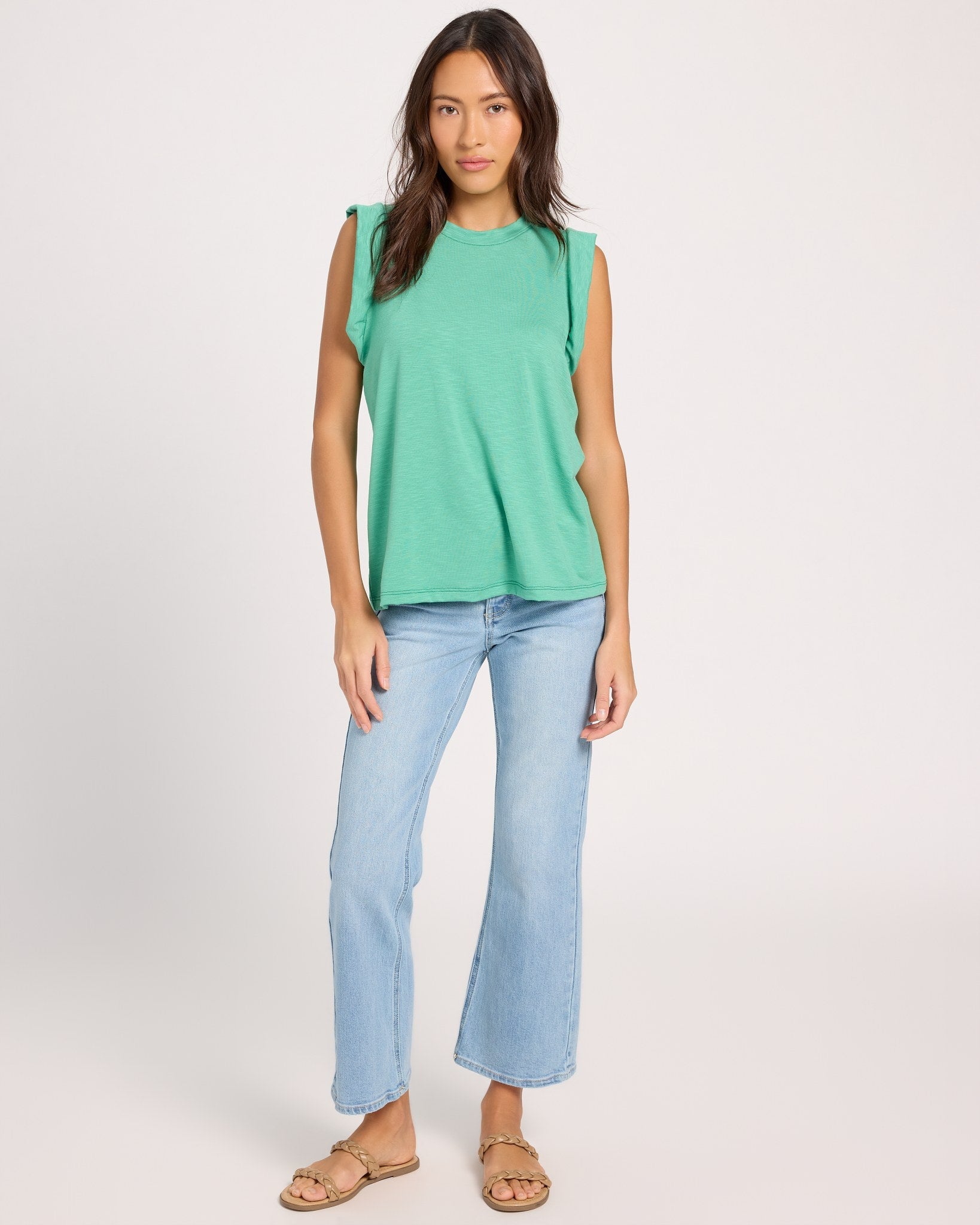 Green Apple $|& SEAS Ruffle Shoulder Tank - UGC On Fig