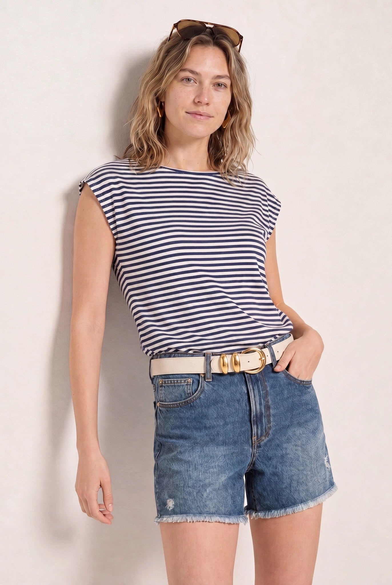 Amber Haze Stripe $|& SEAS Brentwood Boat Neck Stripe Top - SOF Front