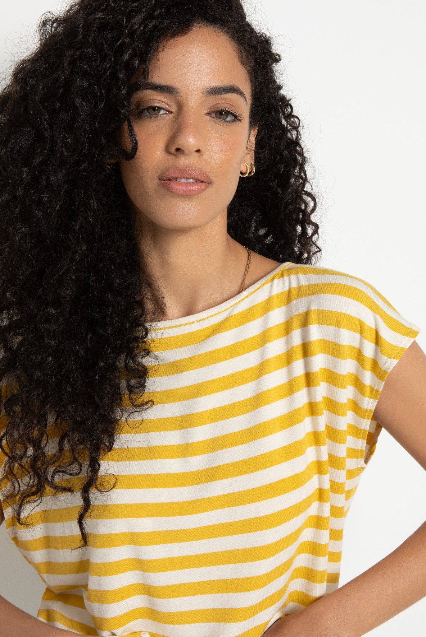 Amber Haze Stripe $|& SEAS Brentwood Boat Neck Stripe Top - SOF Full Front