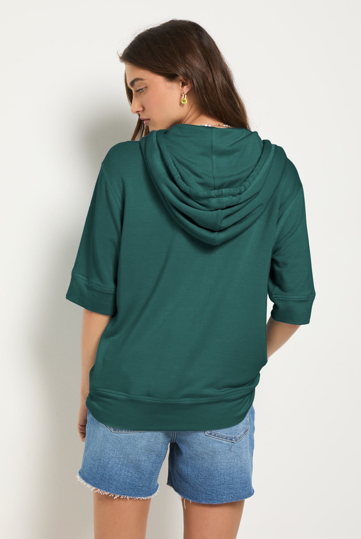 Deep Teal $|& SEAS Short Sleeve Fleece Zip Up - SOF Back
