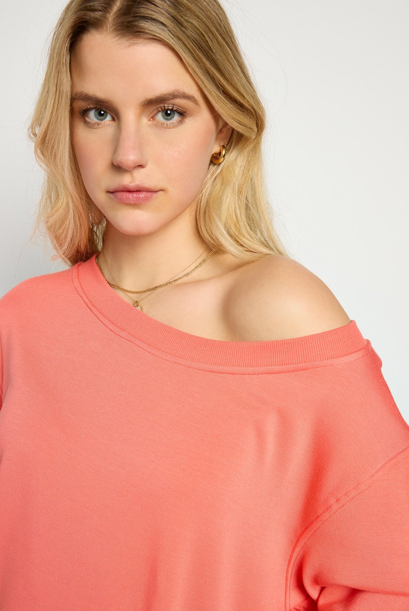 Coral $|& SEAS Brooksville One Shoulder Sweatshirt - SOF Full Front