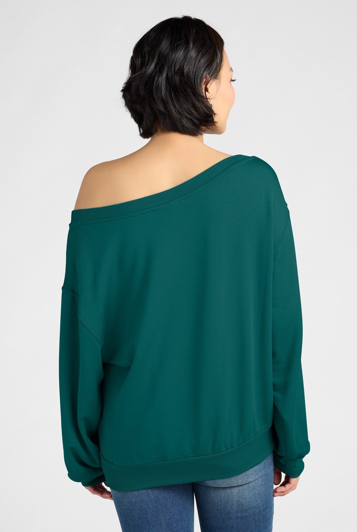 Deep Teal $|& SEAS Brooksville One Shoulder Sweatshirt - SOF Back
