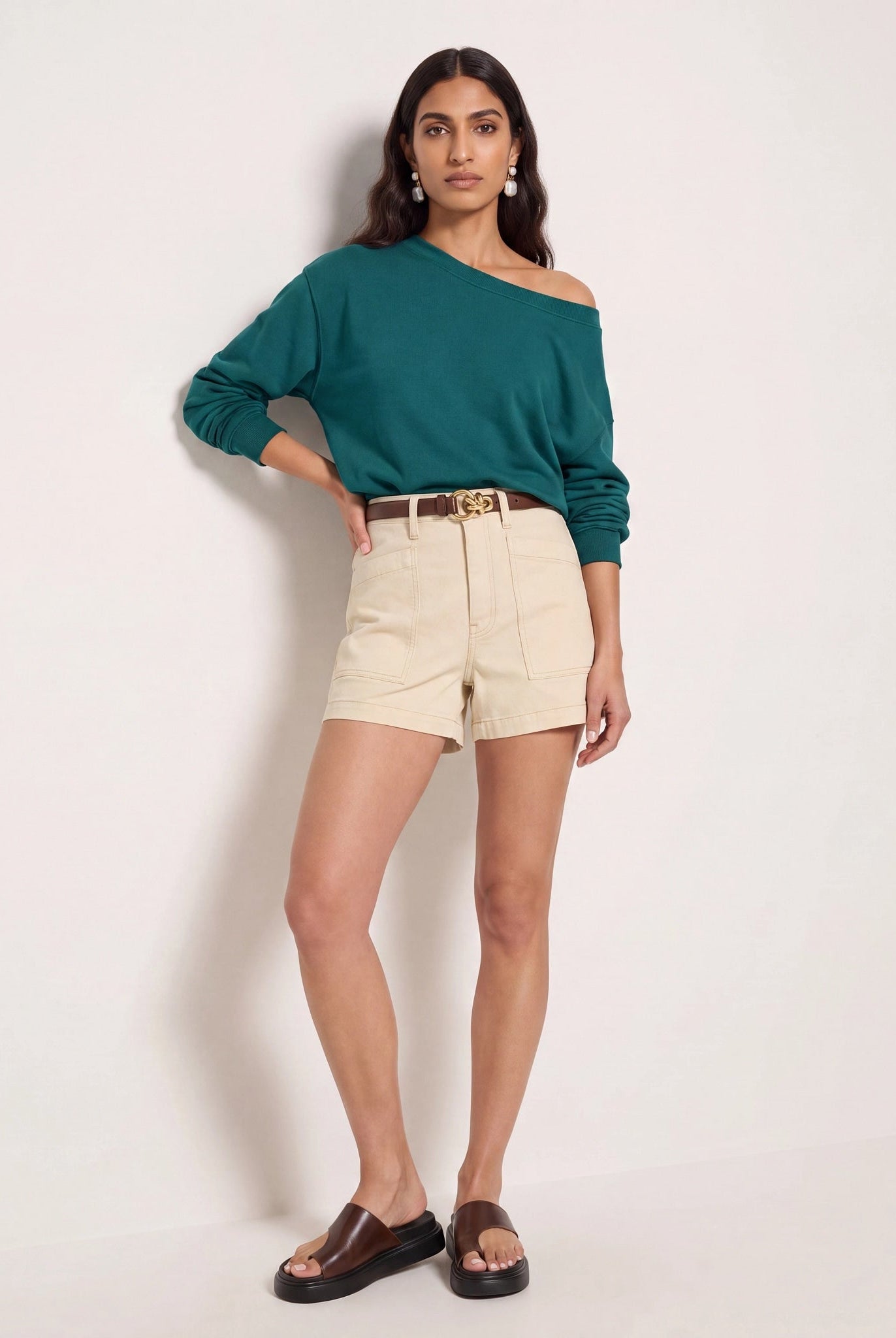Deep Teal $|& SEAS Brooksville One Shoulder Sweatshirt - SOF Back