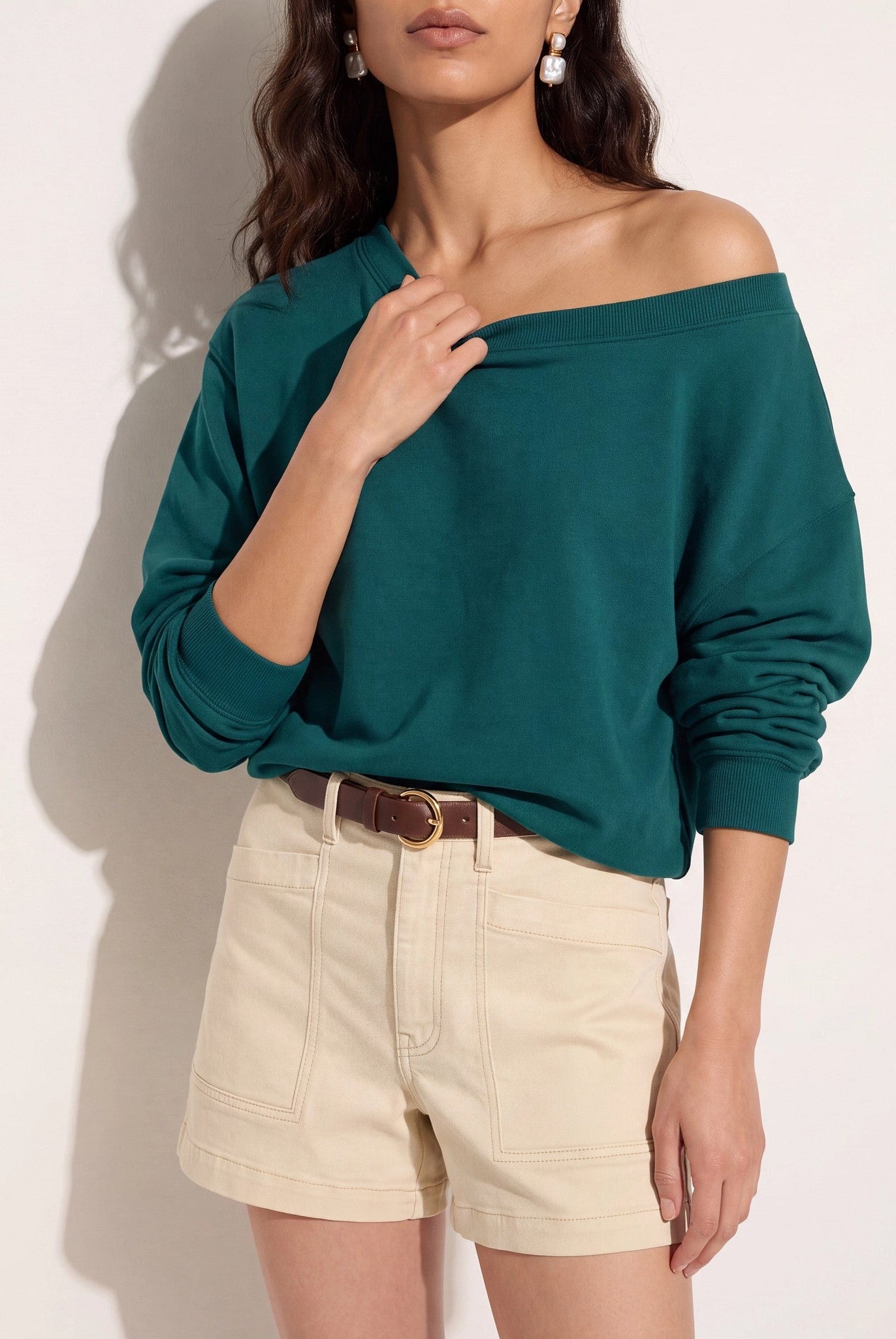 Deep Teal $|& SEAS Brooksville One Shoulder Sweatshirt - SOF Back