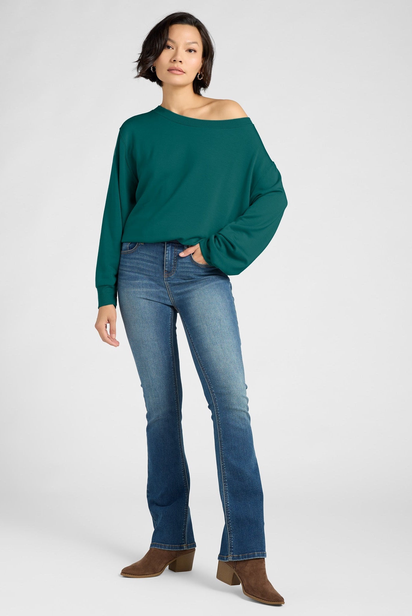 Deep Teal $|& SEAS Brooksville One Shoulder Sweatshirt - UGC On Fig