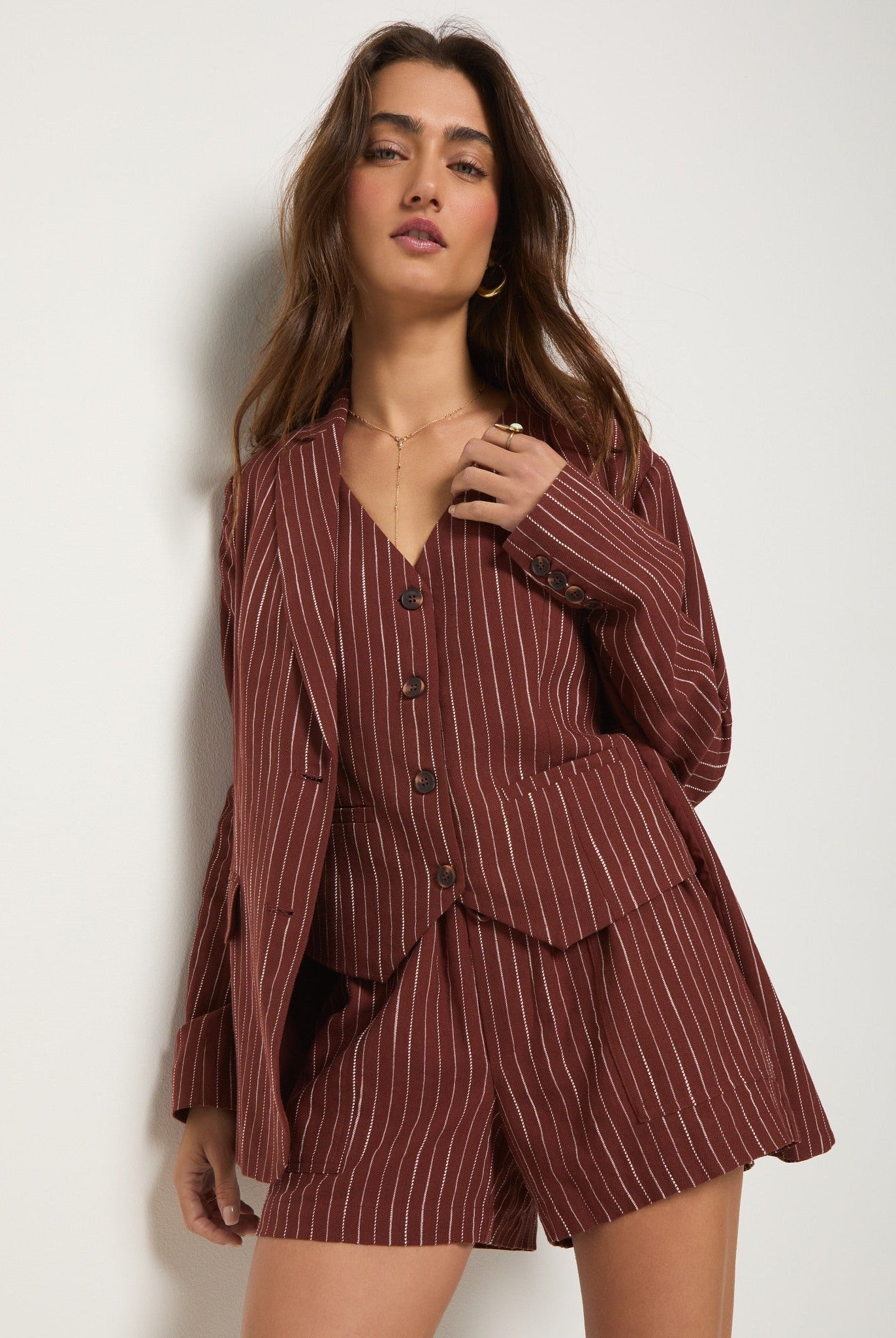 Cinnamon Stripe $|& SEAS Seafoam Linen Blend Short - VOF Side
