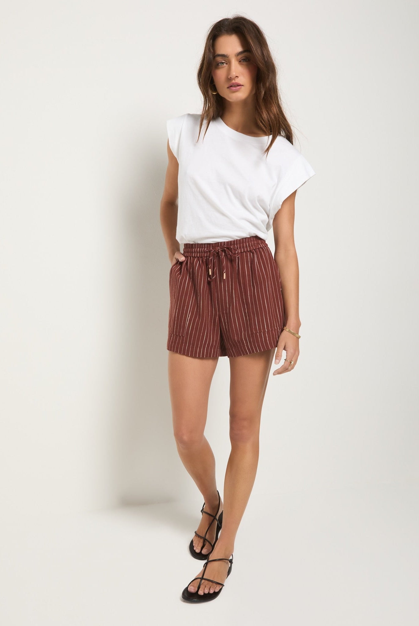 Cinnamon Stripe $|& SEAS Seafoam Linen Blend Short - UGC On Fig