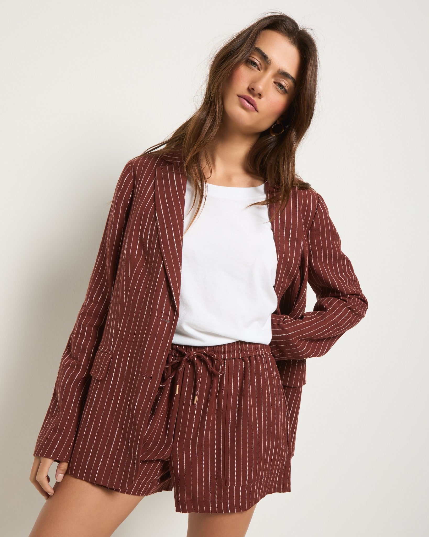 Cinnamon Stripe $|& SEAS Marina Linen Blend Blazer - VOF Side