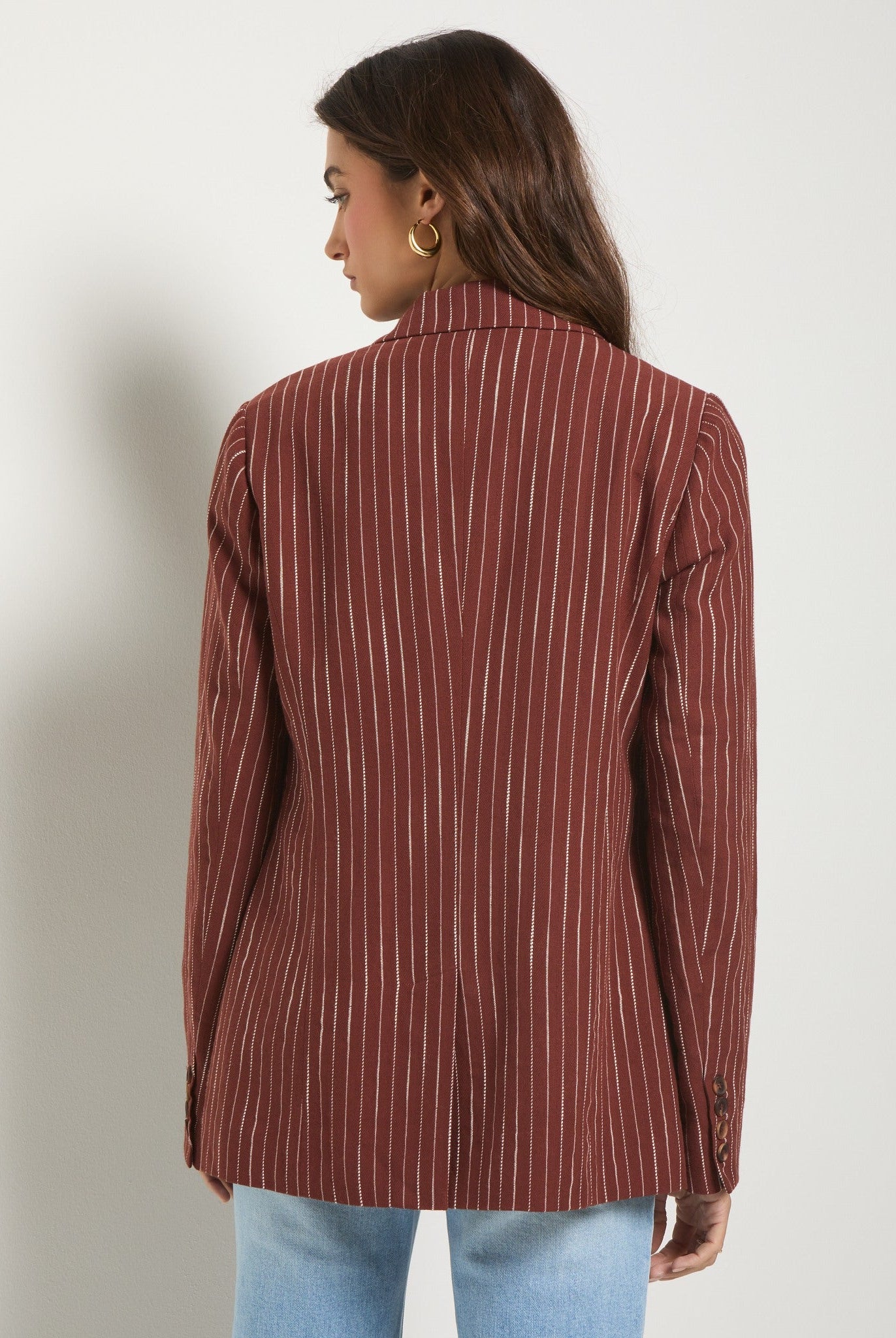 Cinnamon Stripe $|& SEAS Marina Linen Blend Blazer - SOF Back