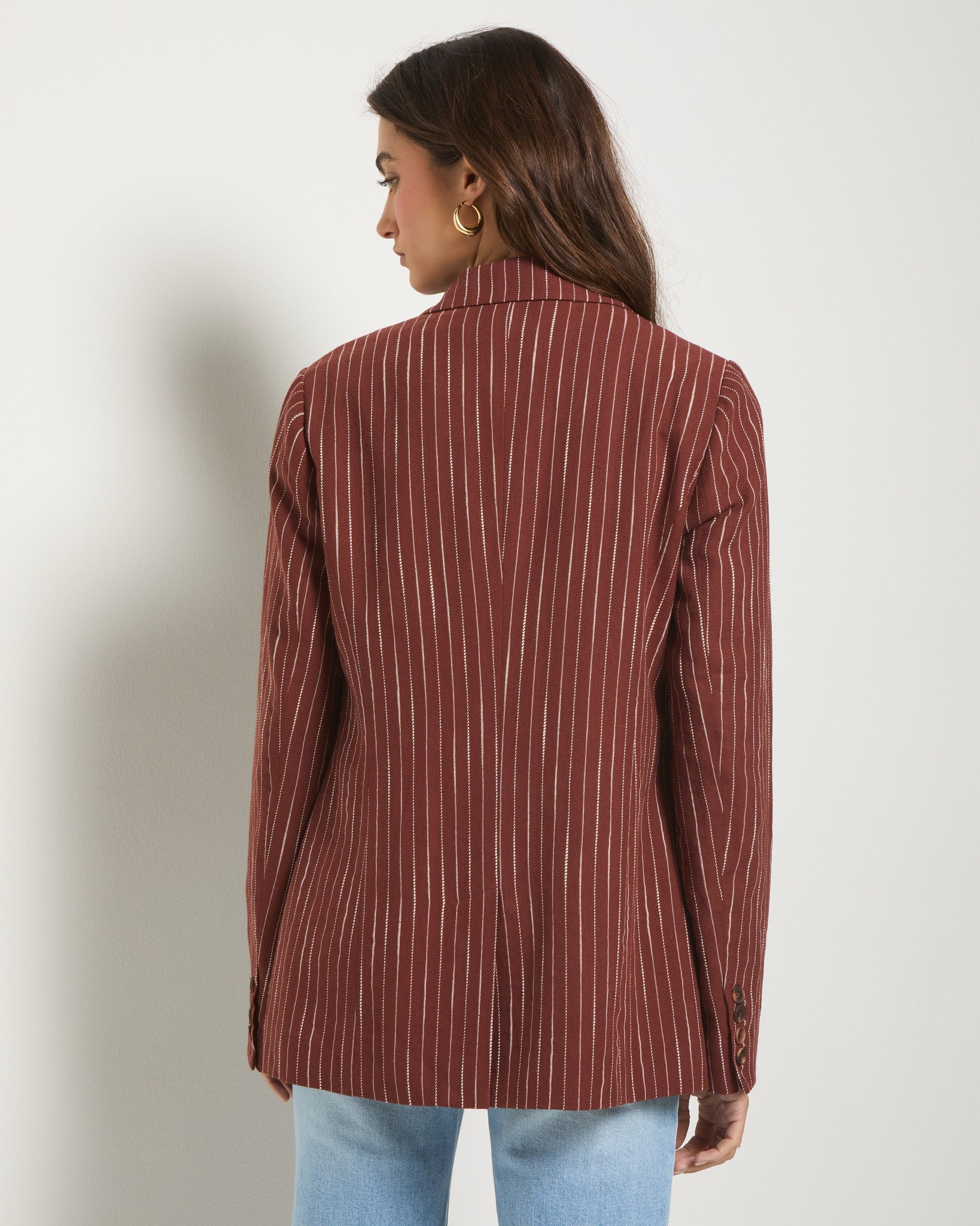 Cinnamon Stripe $|& SEAS Marina Linen Blend Blazer - SOF Back