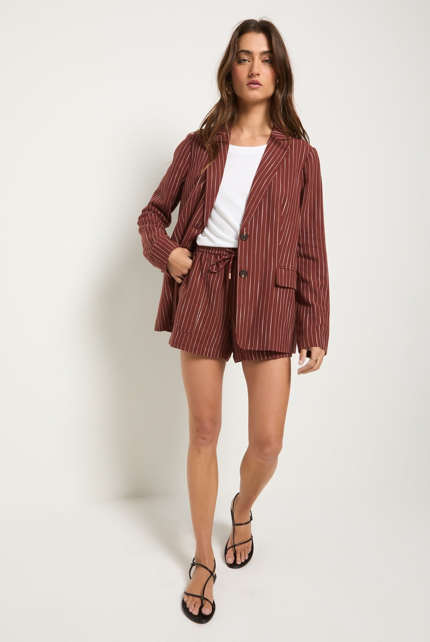 Cinnamon Stripe $|& SEAS Marina Linen Blend Blazer - UGC On Fig
