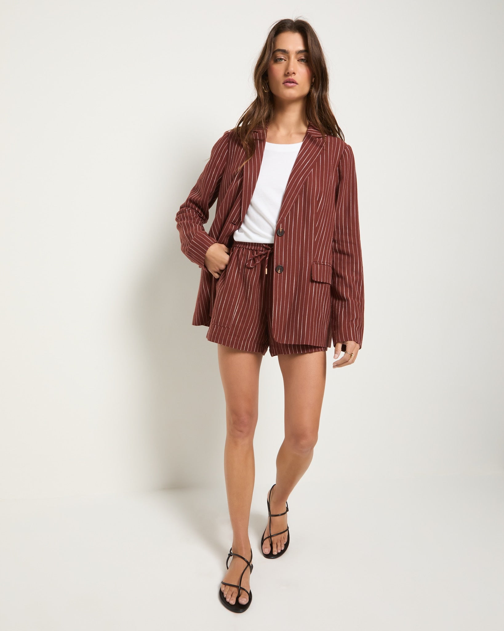 Cinnamon Stripe $|& SEAS Marina Linen Blend Blazer - UGC On Fig