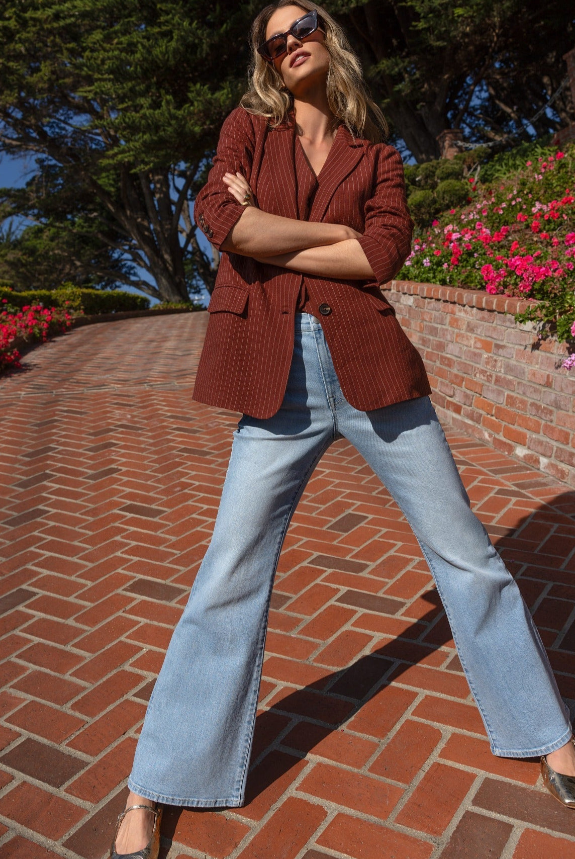 Cinnamon Stripe $|& SEAS Marina Linen Blend Blazer - SOF Side