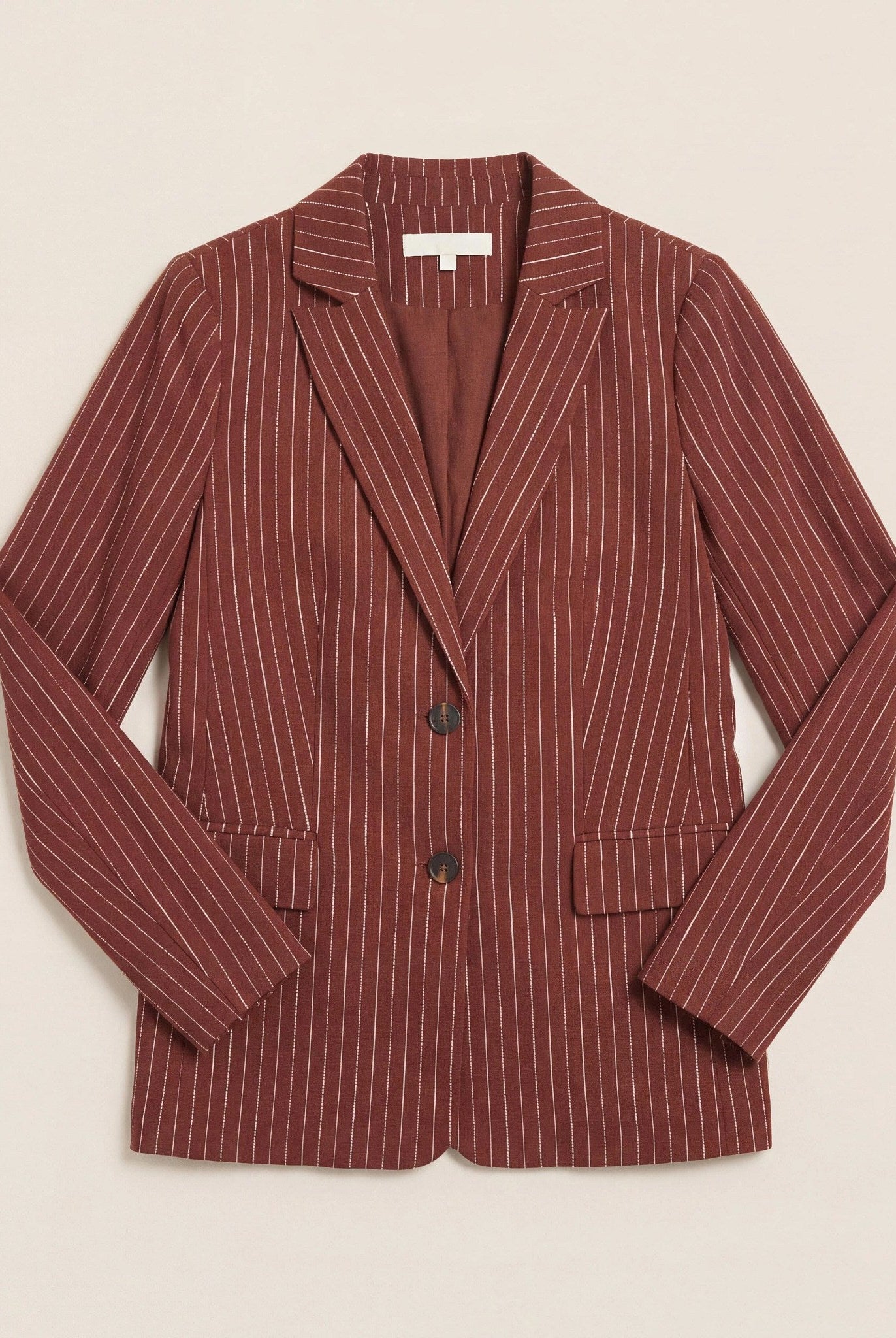 Cinnamon Stripe $|& SEAS Marina Linen Blend Blazer - Hanger Detail