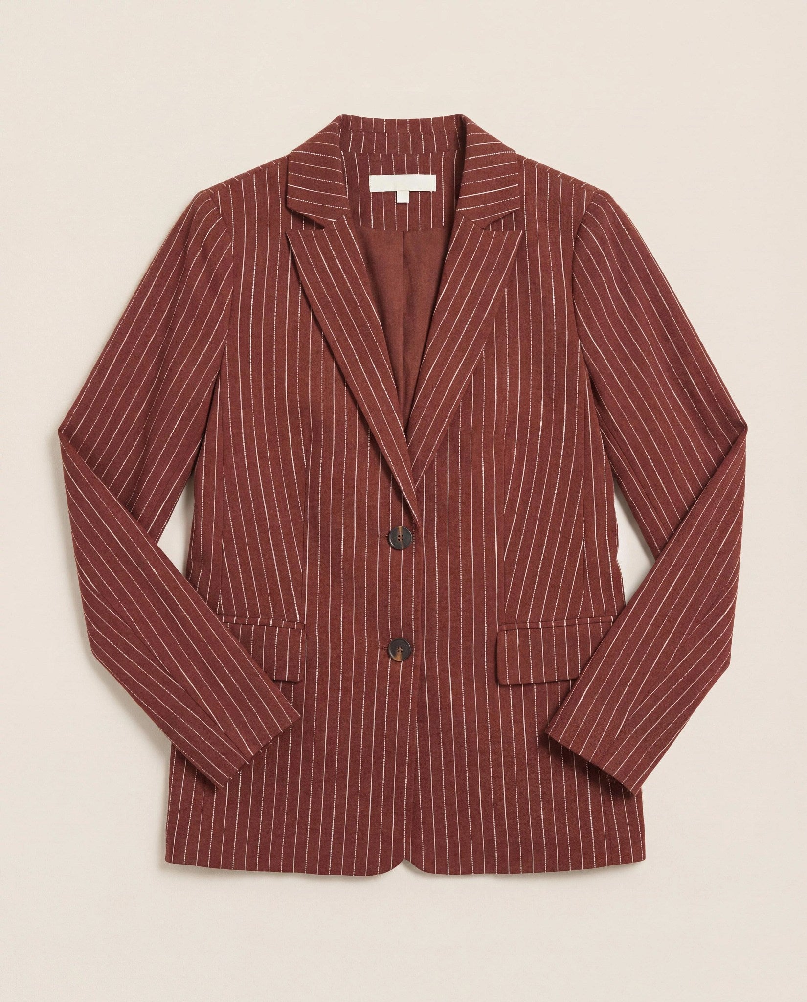 Cinnamon Stripe $|& SEAS Marina Linen Blend Blazer - Hanger Detail