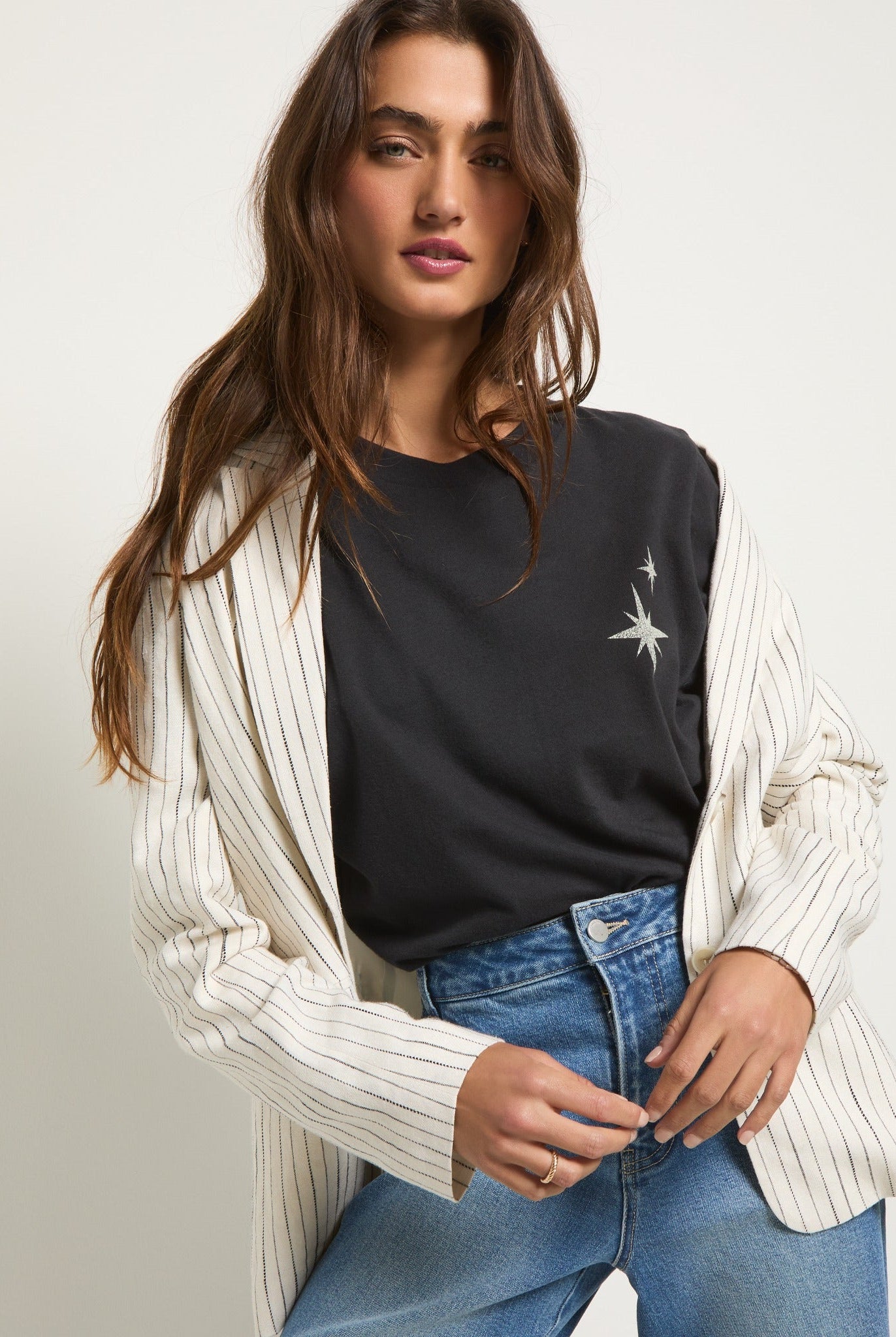 White Stripe $|& SEAS Marina Linen Blend Blazer - VOF Front