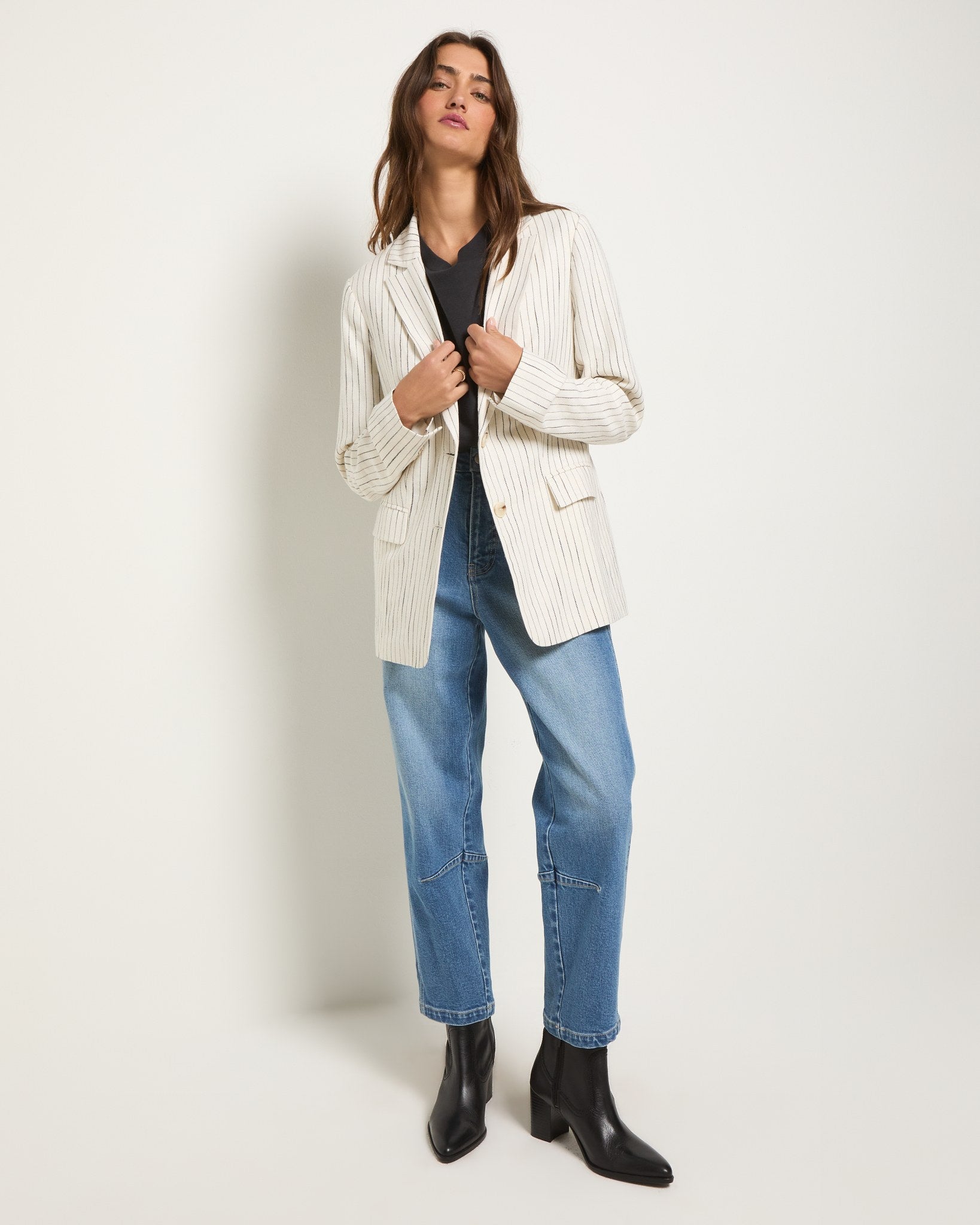 White Stripe $|& SEAS Marina Linen Blend Blazer - UGC On Fig