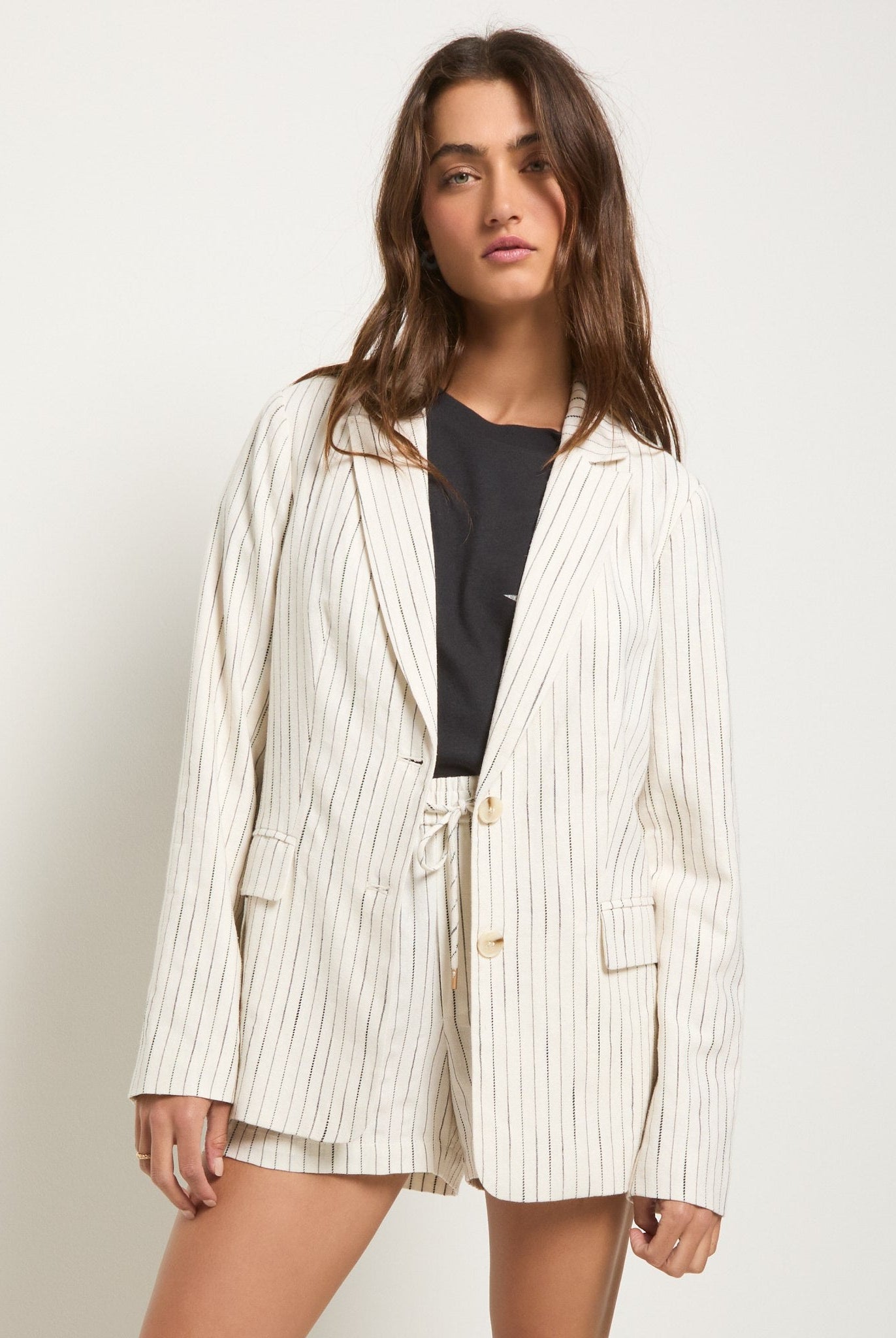White Stripe $|& SEAS Marina Linen Blend Blazer - SOF Front
