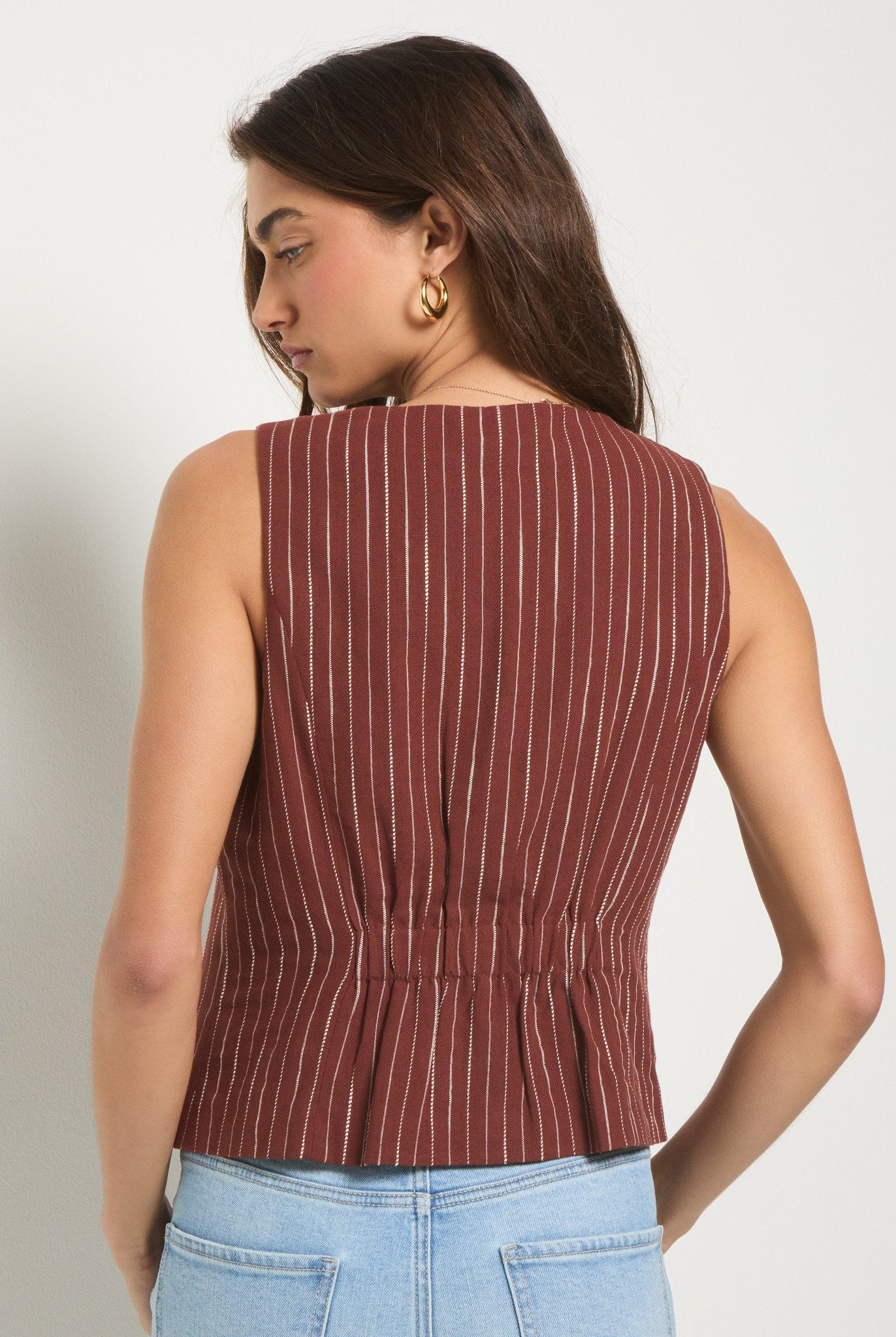 Cinnamon Stripe $|& SEAS Canyon Linen Blend Vest - SOF Back