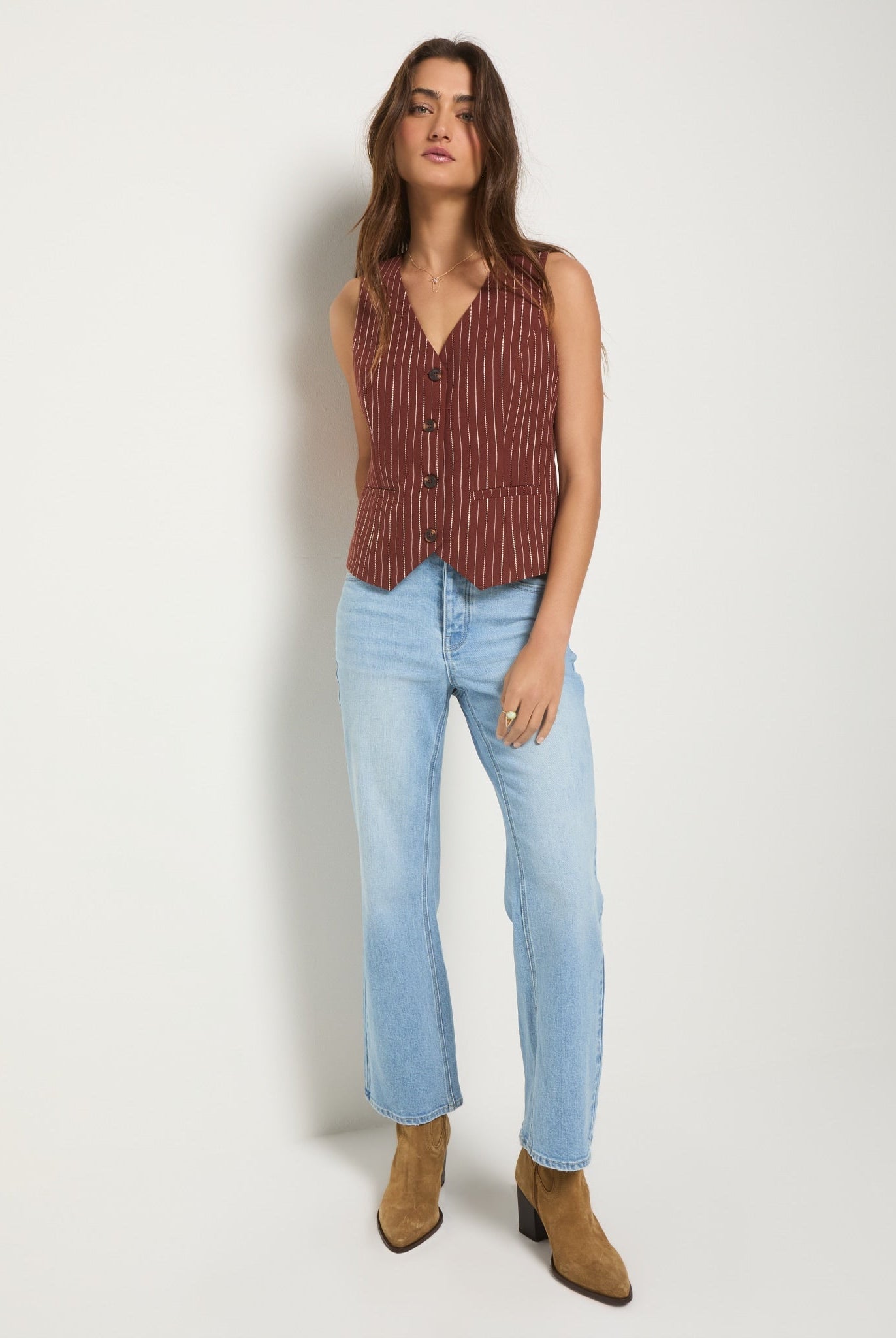 Cinnamon Stripe $|& SEAS Canyon Linen Blend Vest - UGC On Fig