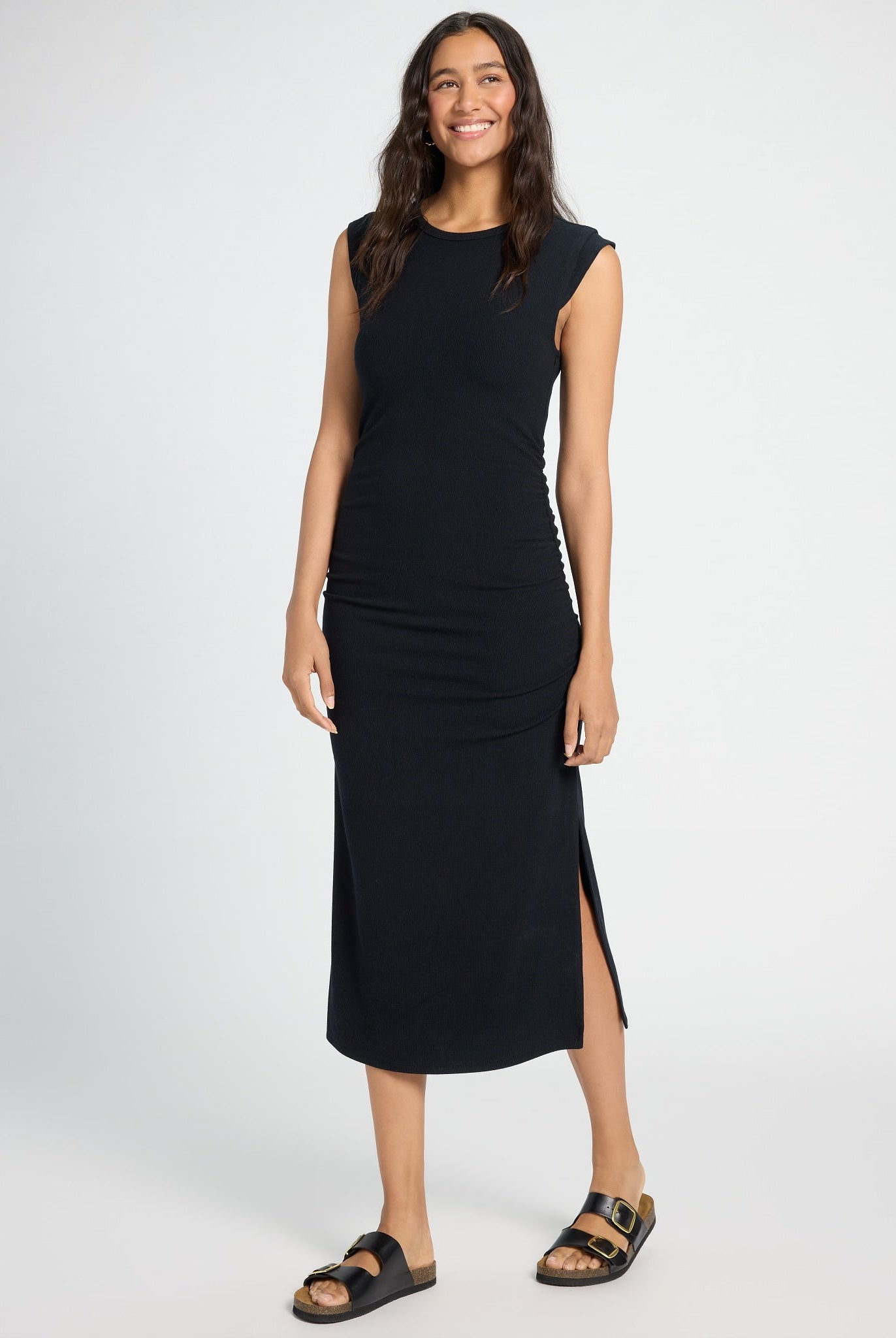 Black $|& SEAS Fairfax Ruched Midi Dress - SOF Front