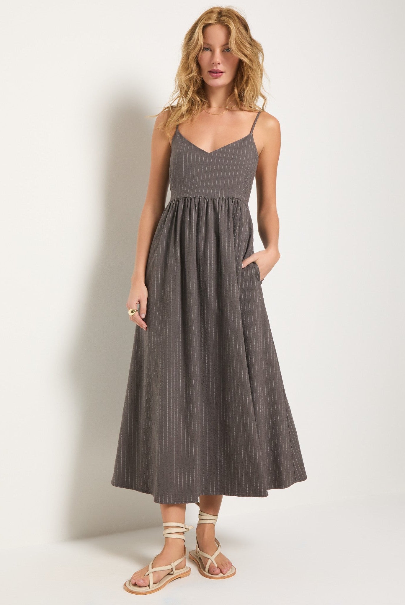 Grey Stripe $|& SEAS Shores Stripe Linen Maxi Dress - UGC On Fig