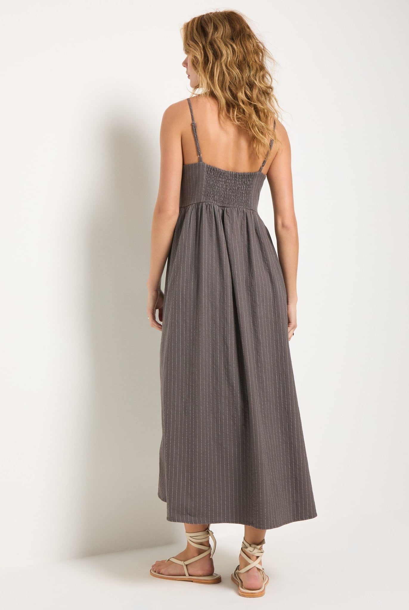 Grey Stripe $|& SEAS Shores Stripe Linen Maxi Dress - SOF Back
