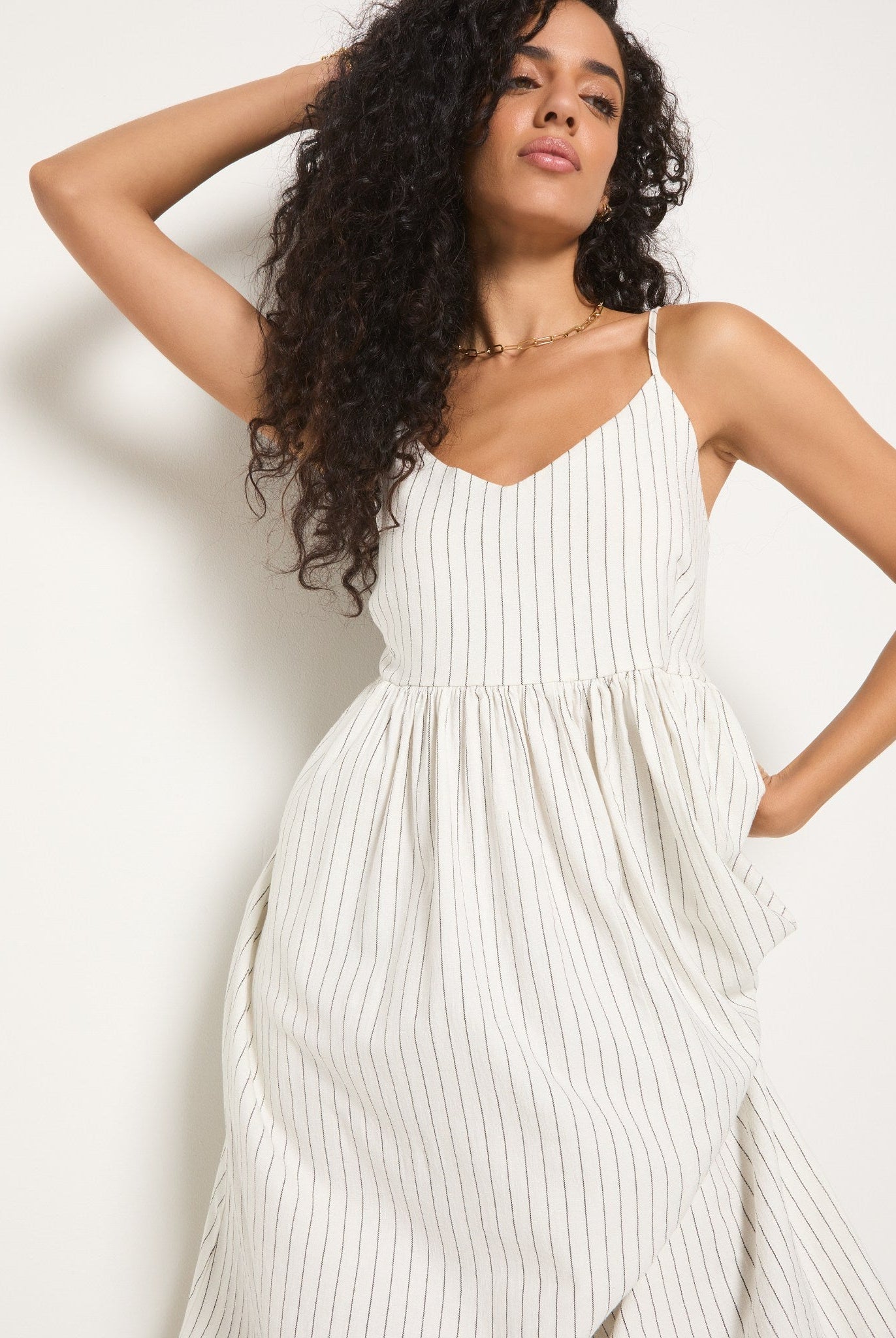 White Stripe $|& SEAS Shores Stripe Linen Maxi Dress - SOF Full Front