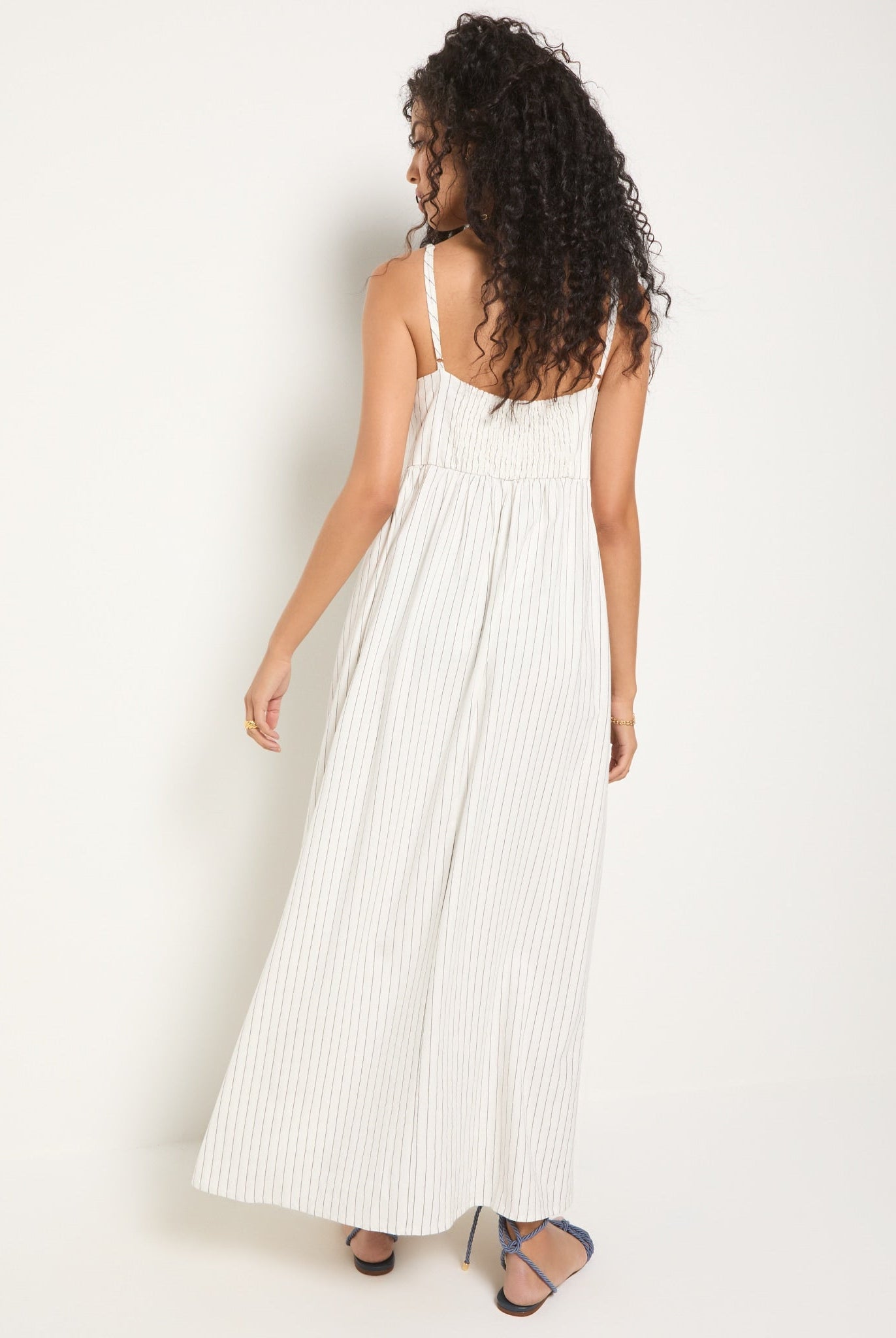 White Stripe $|& SEAS Shores Stripe Linen Maxi Dress - SOF Back