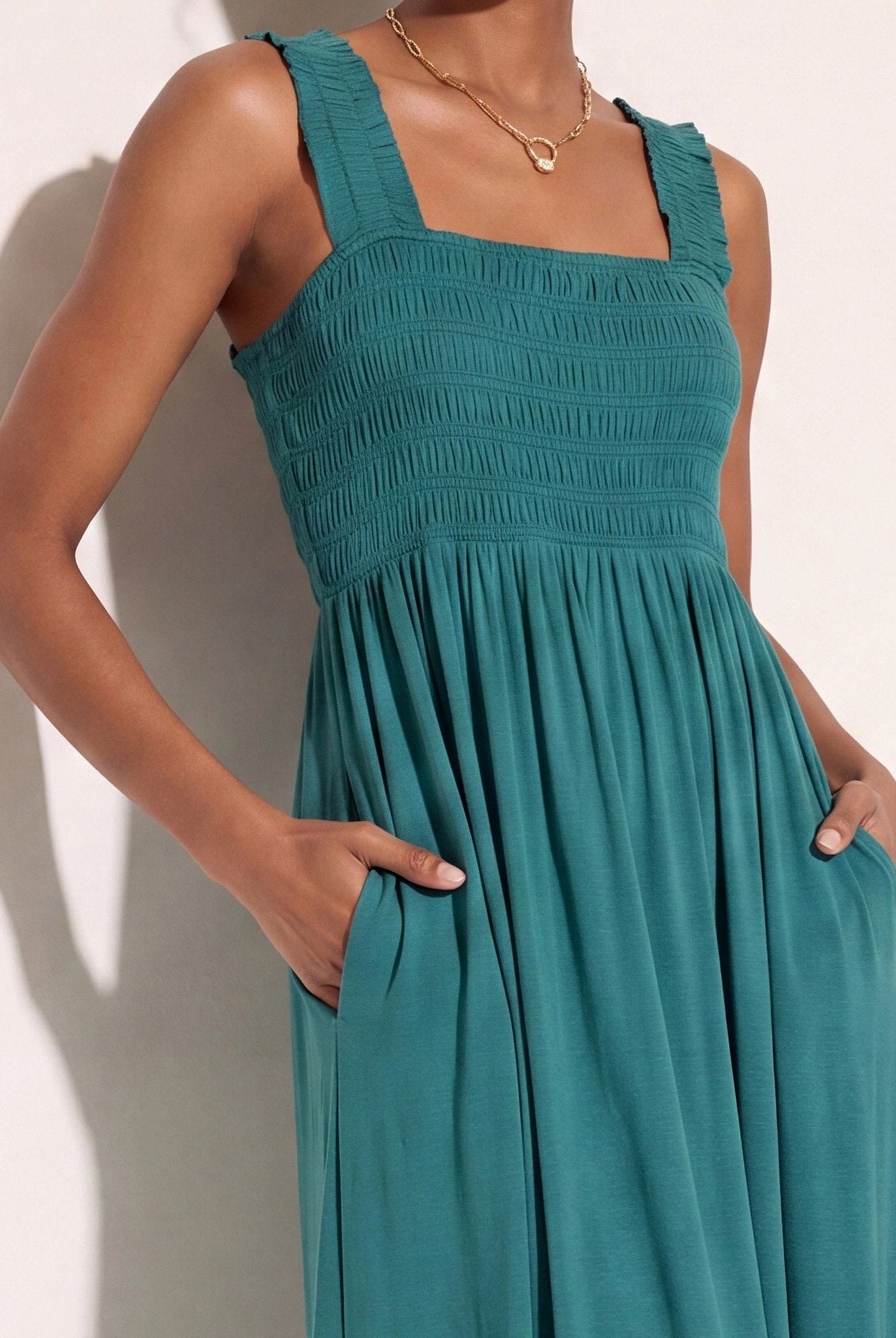 Deep Teal $|& SEAS Westbreeze Smocked Maxi Dress - SOF Back