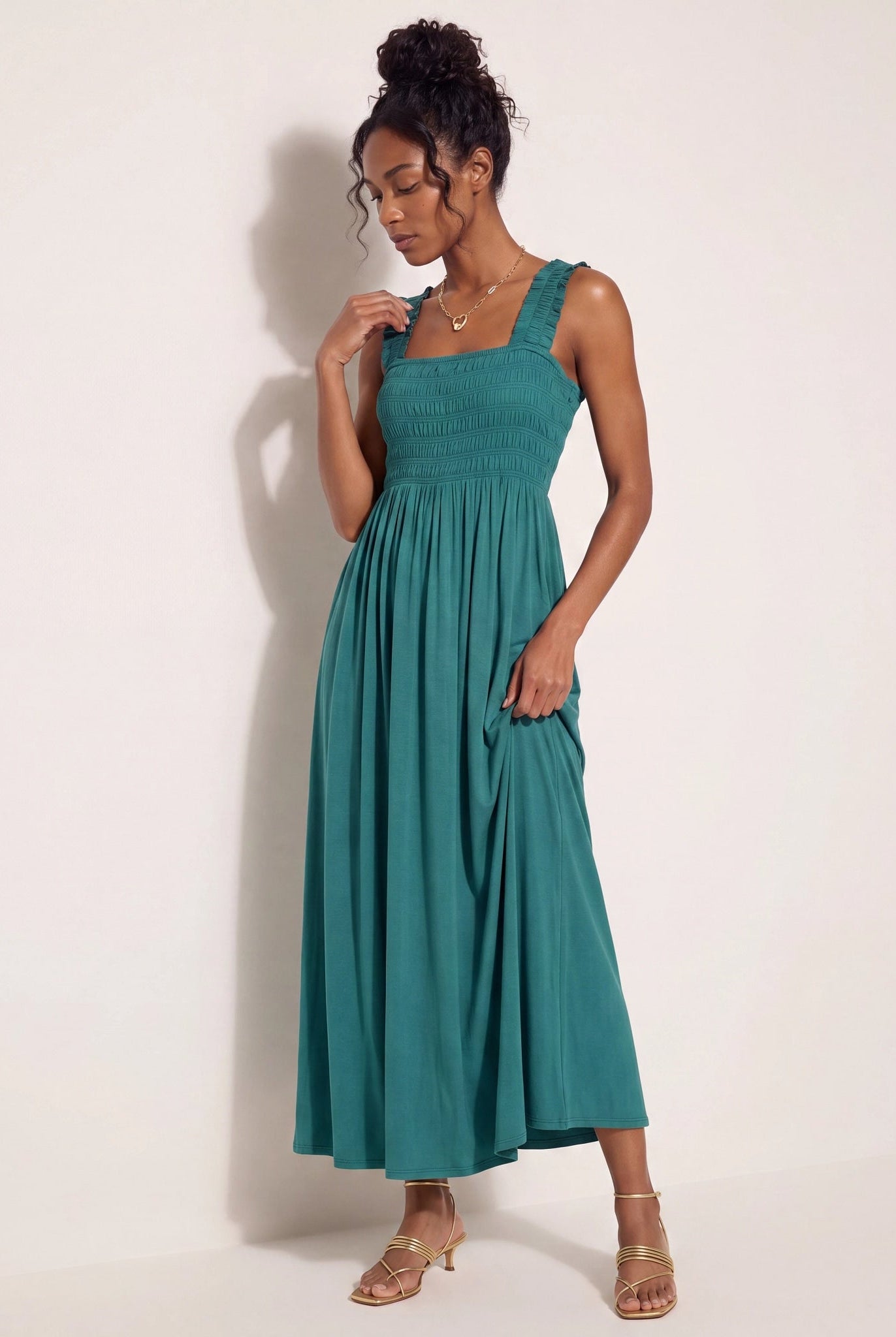 Deep Teal $|& SEAS Westbreeze Smocked Maxi Dress - SOF Side