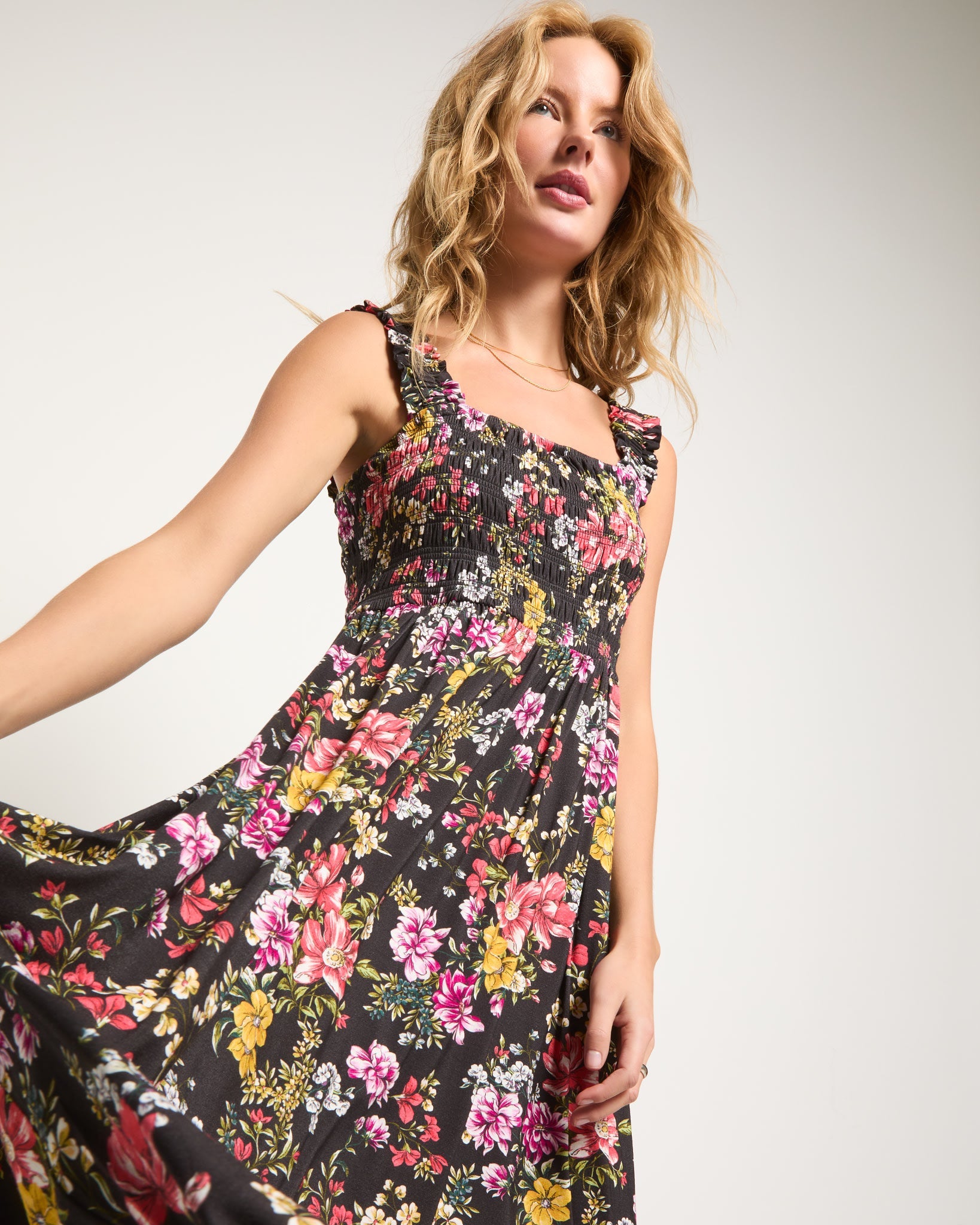 Multi Floral $|& SEAS Westbreeze Printed Smocked Maxi Dress - VOF Front