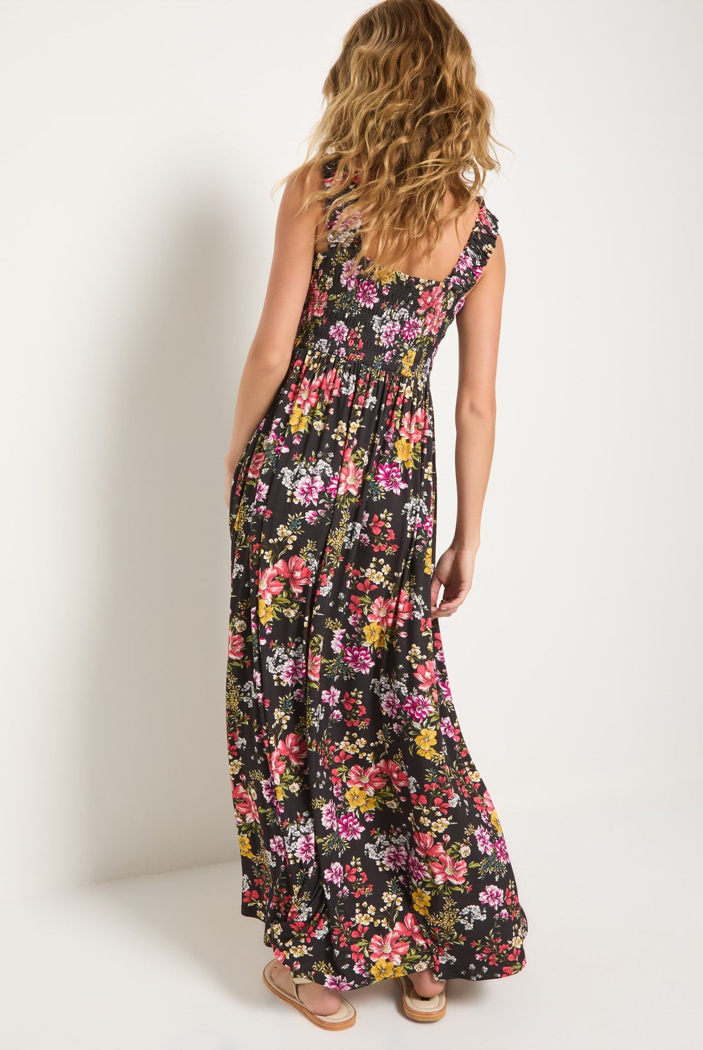 Multi Floral $|& SEAS Westbreeze Printed Smocked Maxi Dress - SOF Back