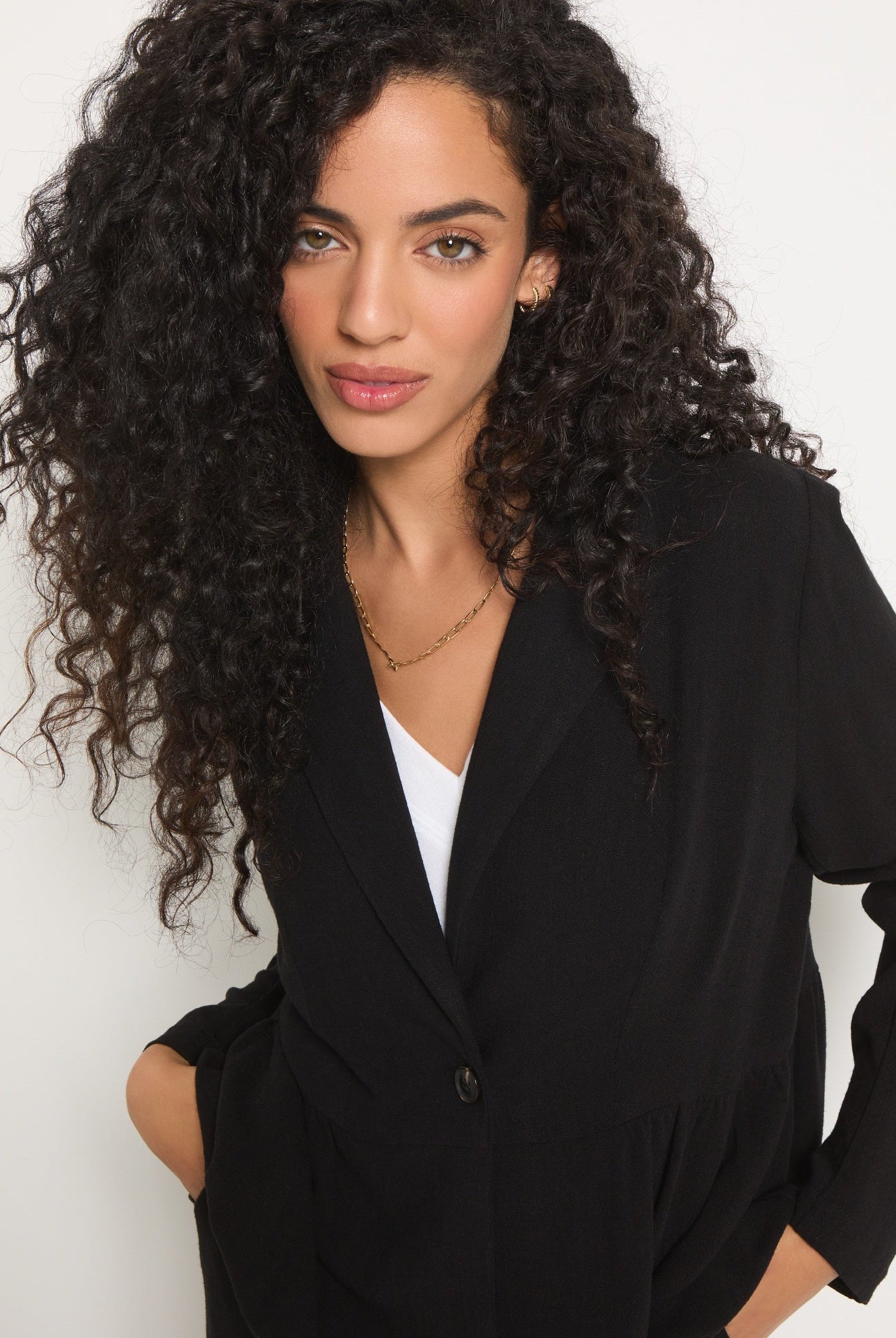 Black $|& SEAS Cove Linen Peplum Blazer - SOF Full Front