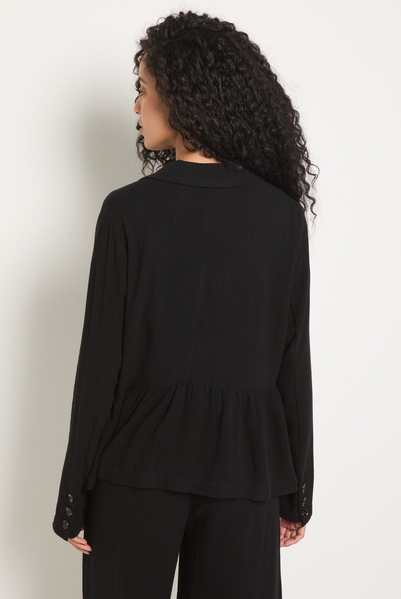 Black $|& SEAS Cove Linen Peplum Blazer - SOF Back
