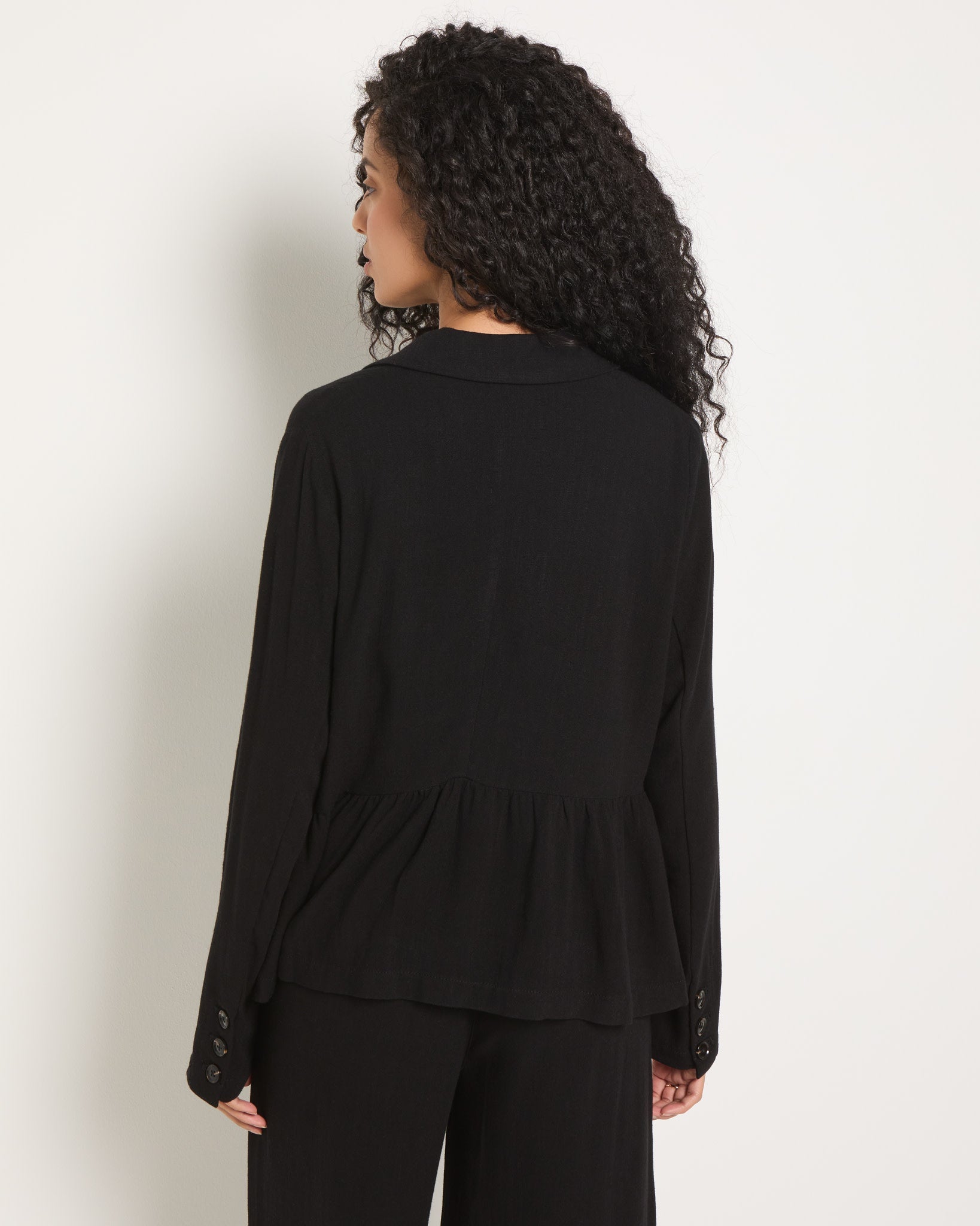 Black $|& SEAS Cove Linen Peplum Blazer - SOF Back