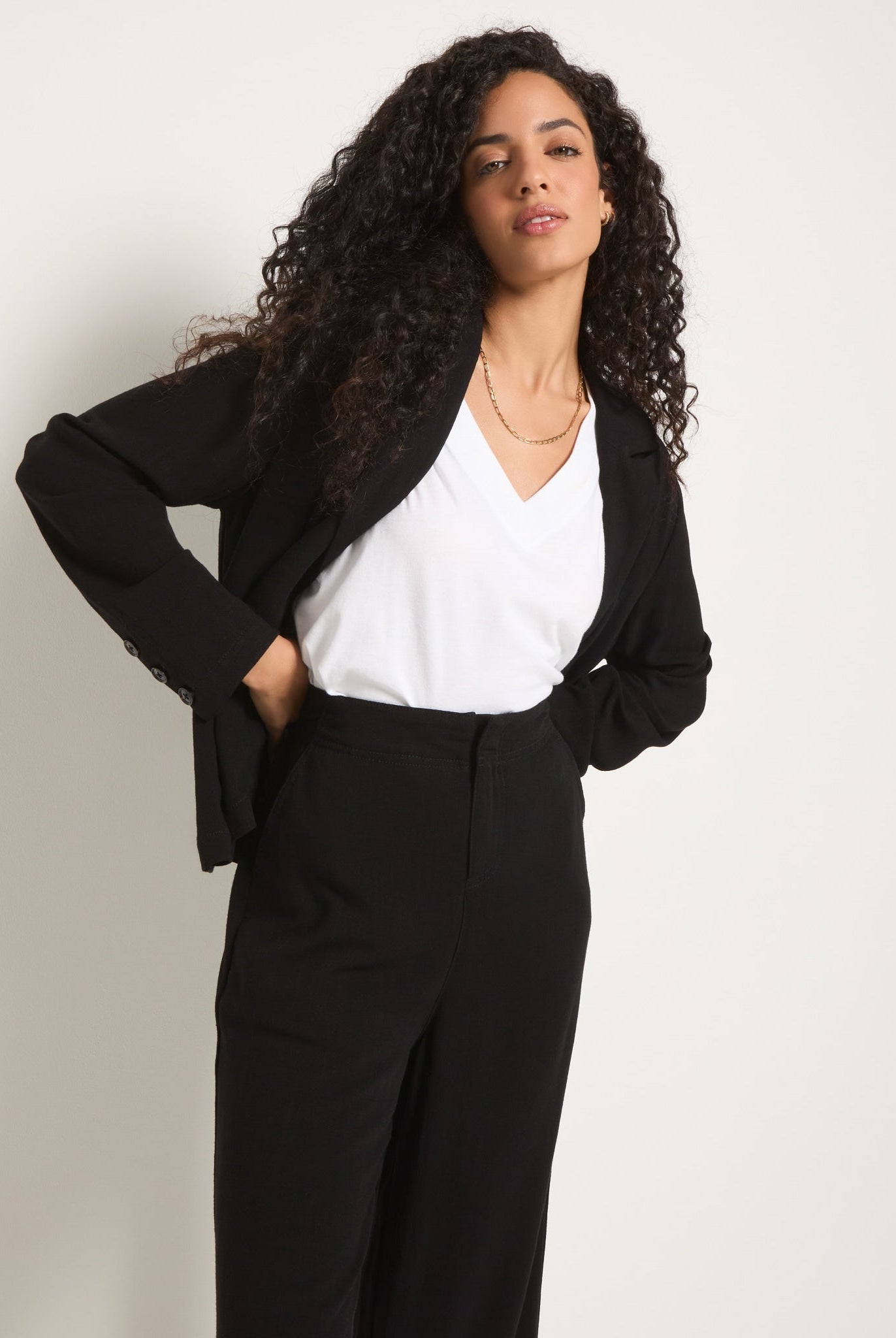 Black $|& SEAS Cove Linen Peplum Blazer - VOF Front