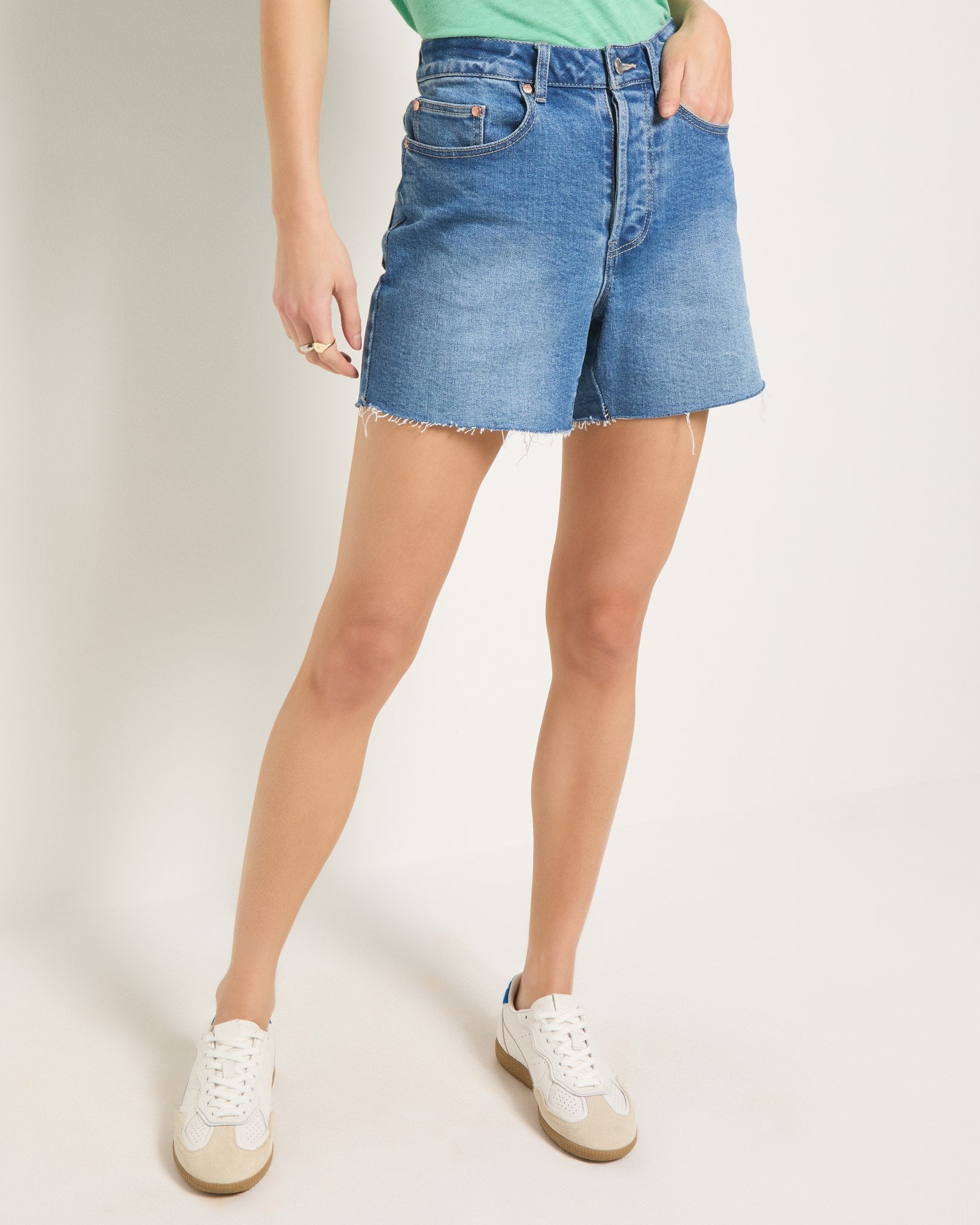 Pacific $|& SEAS Elle Boyfriend Denim Short with Hidden Button Fly - SOF Front