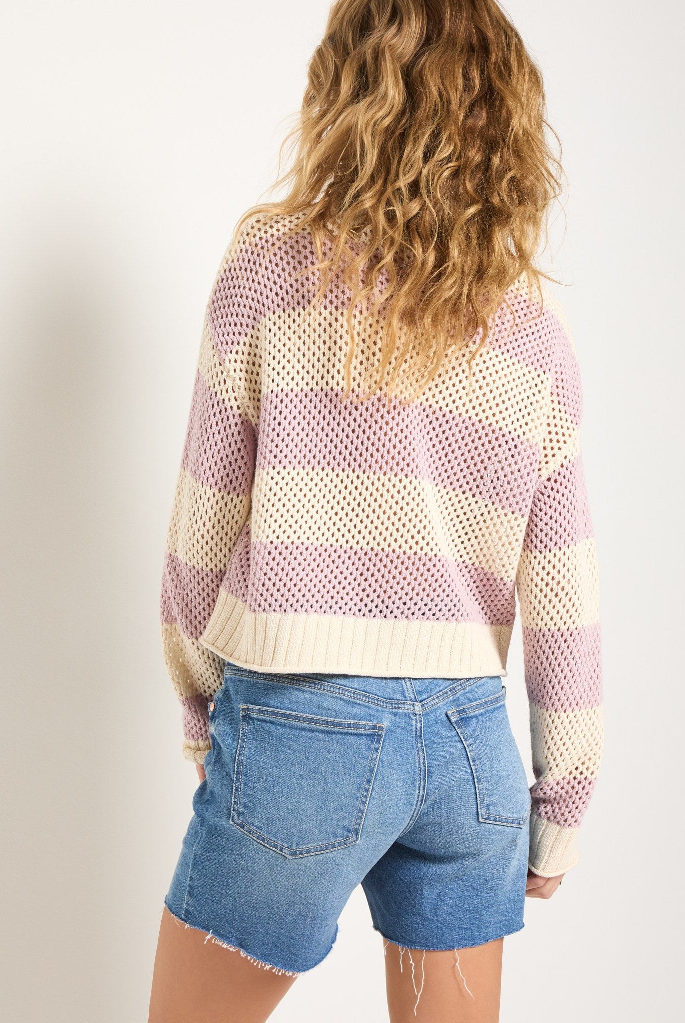 Smoky Lilac Stripe $|& SEAS Mariner Stripe Mesh Sweater - SOF Back