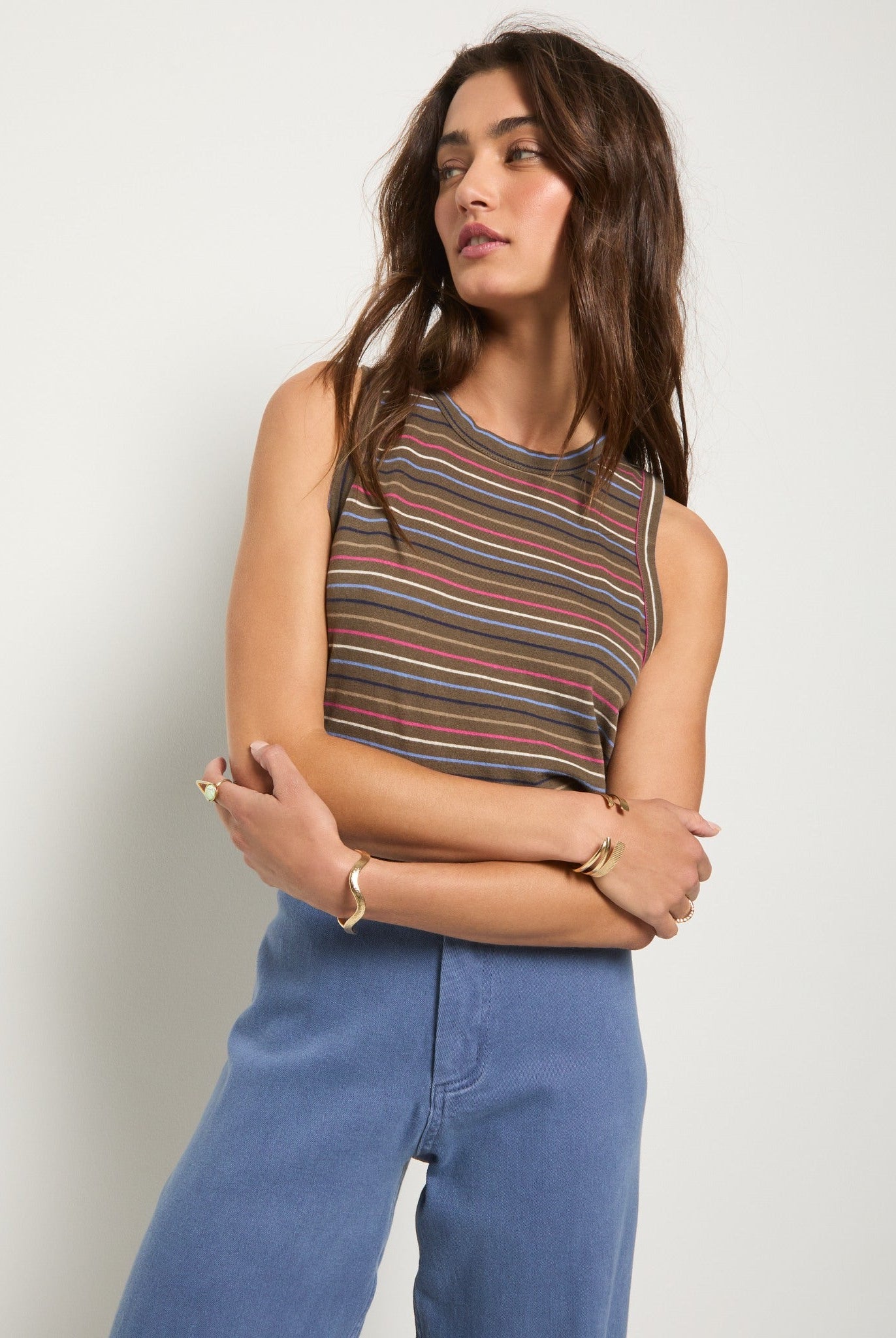 Truffle Multi Stripe $|& SEAS Together Again Tank - VOF Front